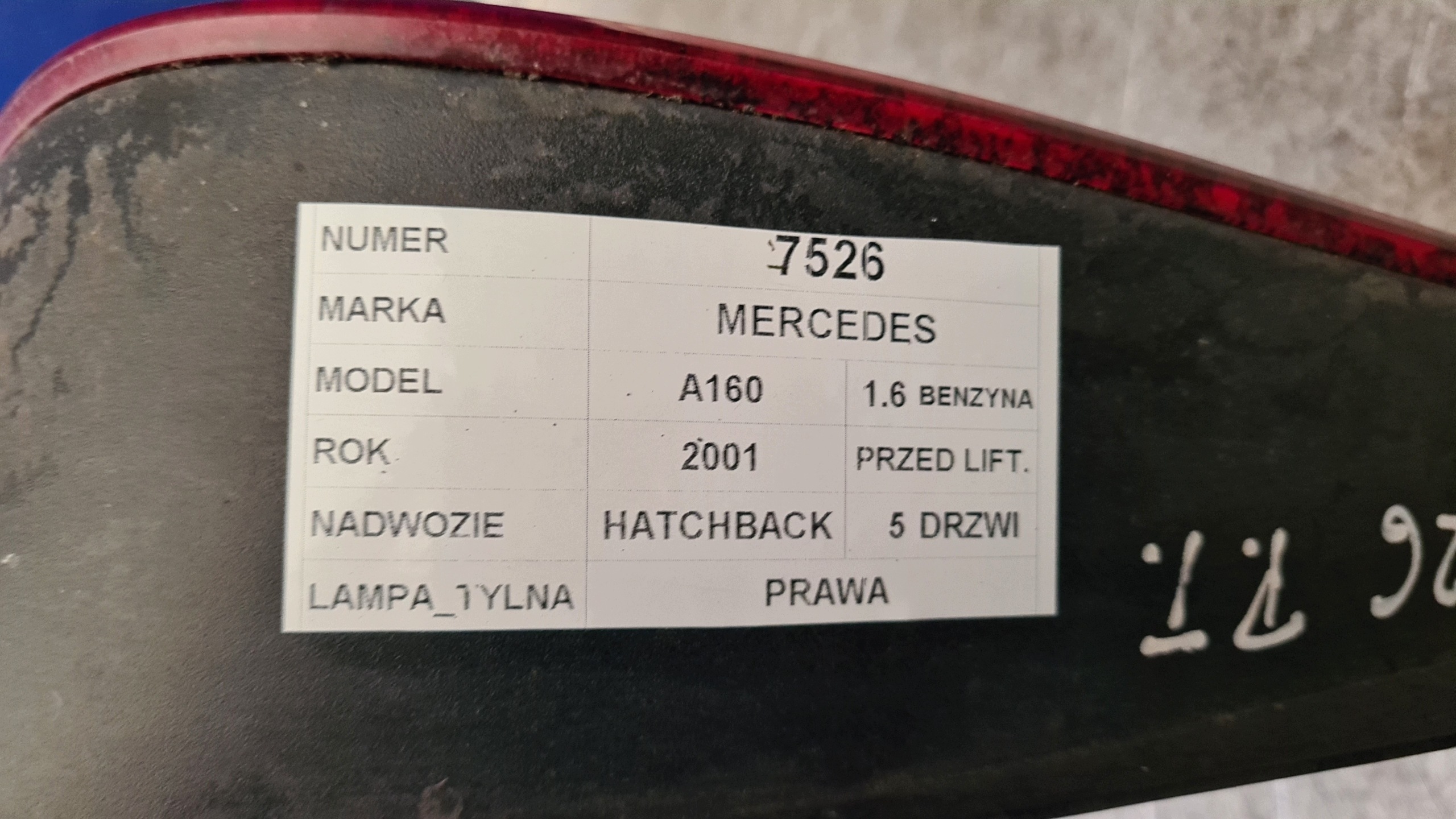 Mercedes A160 light rear right