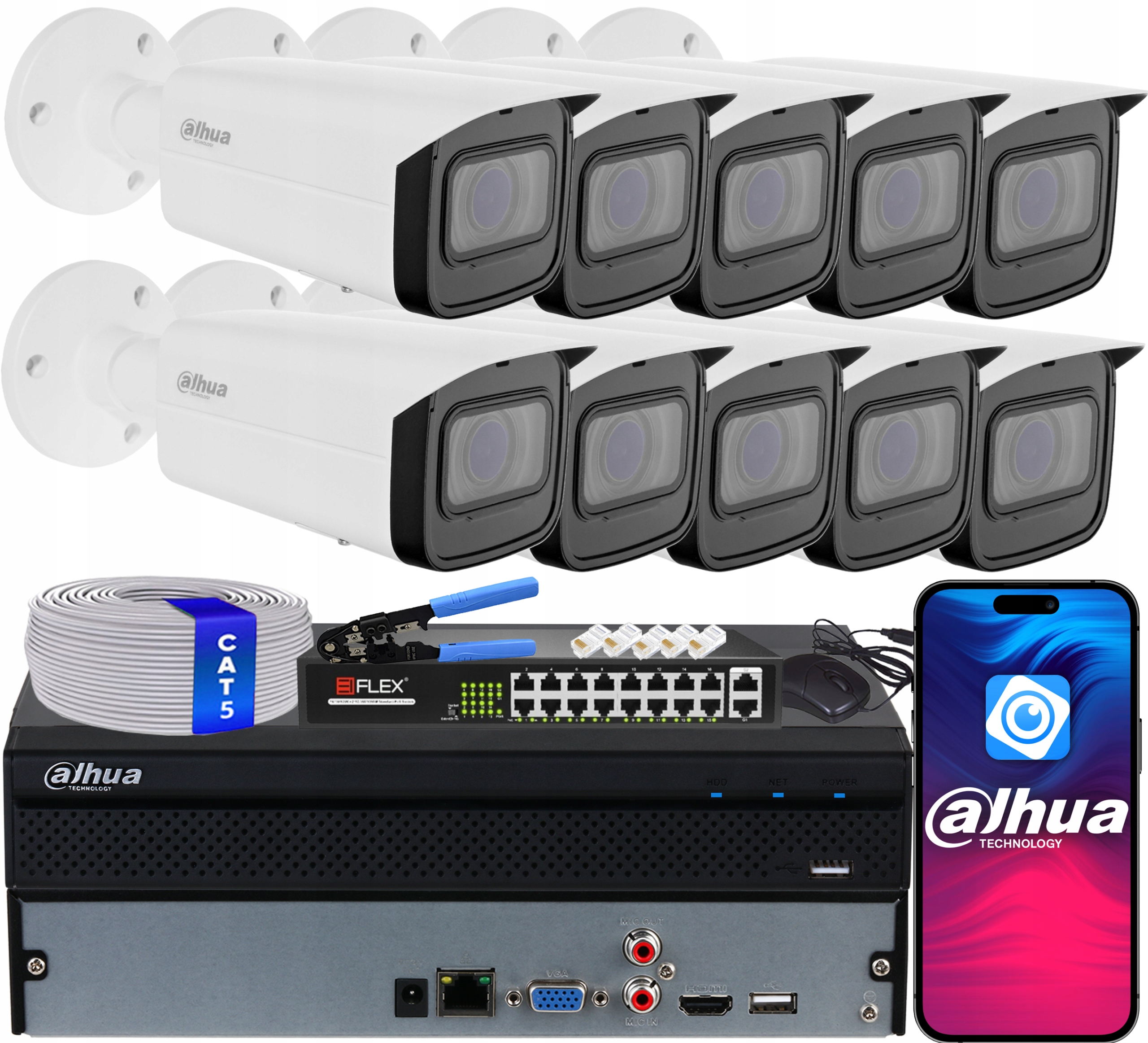 Sada na monitorovanie 10x Ip kamera Dahua IPC-HFW1431T-ZS-2812-S4 4Mpx