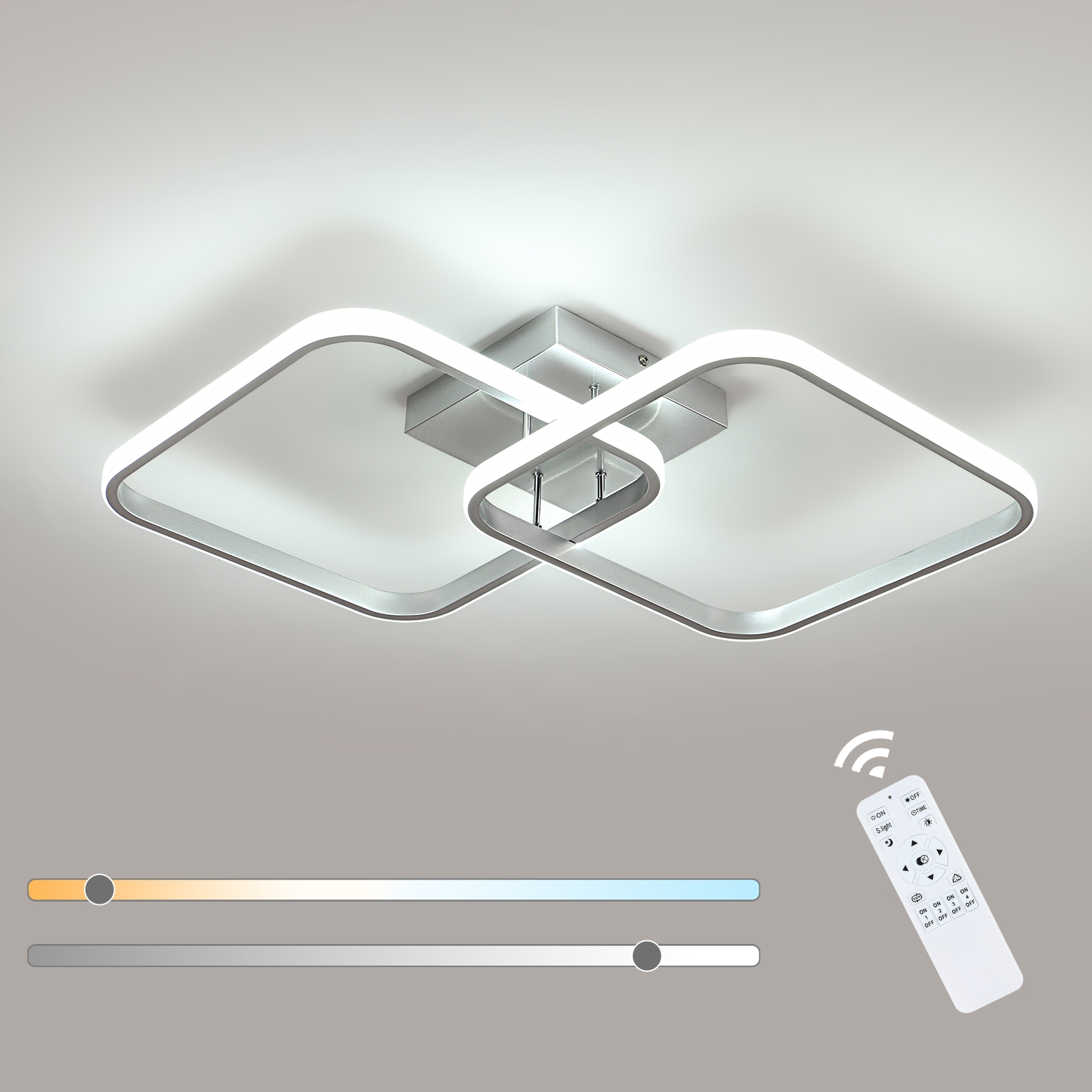 Lampa Sufitowa Led Zyrandol Kwadrat Srebrny Z Pilotem Nowoczesny 50W