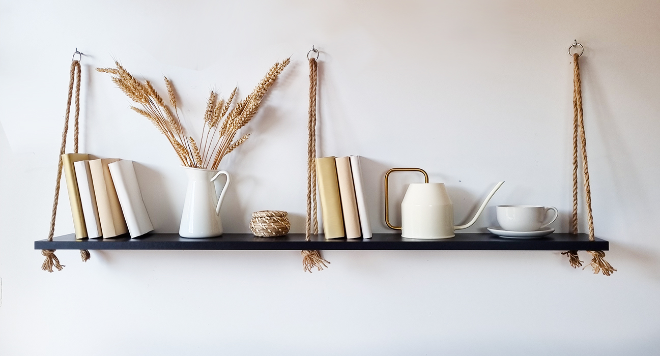 Półka Wisząca na linach kwietnik 120cm boho Głębokość mebla 15 cm