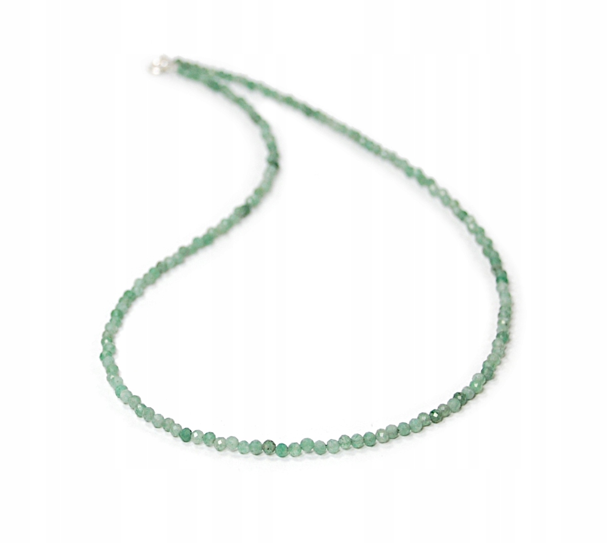 Přírodní zelený náhrdelník Aventuryn kuličky 3 mm s fazetovaným stříbrným zapínáním