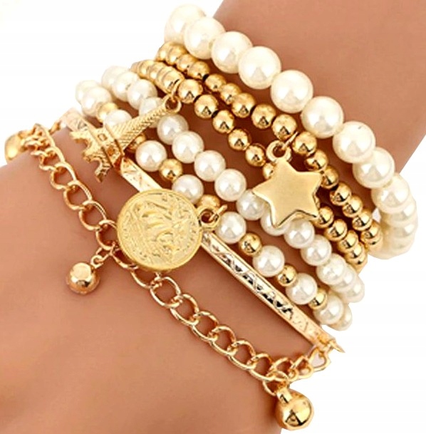 

Bransoletka Koraliki damska perły gwiazda zestaw