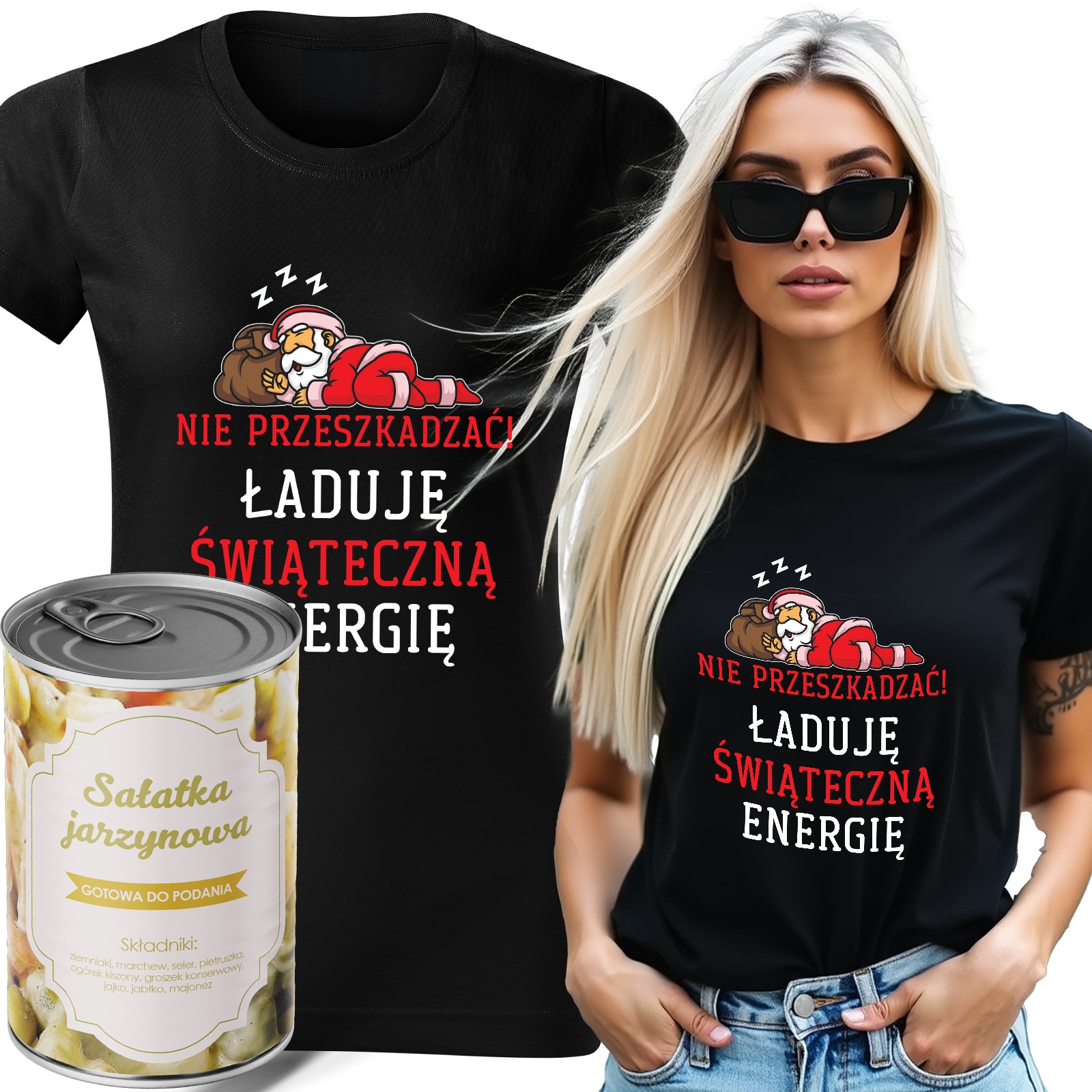 Tričko V Plechovce Zeleninová Černá Dámská Vánoční Energie XXL