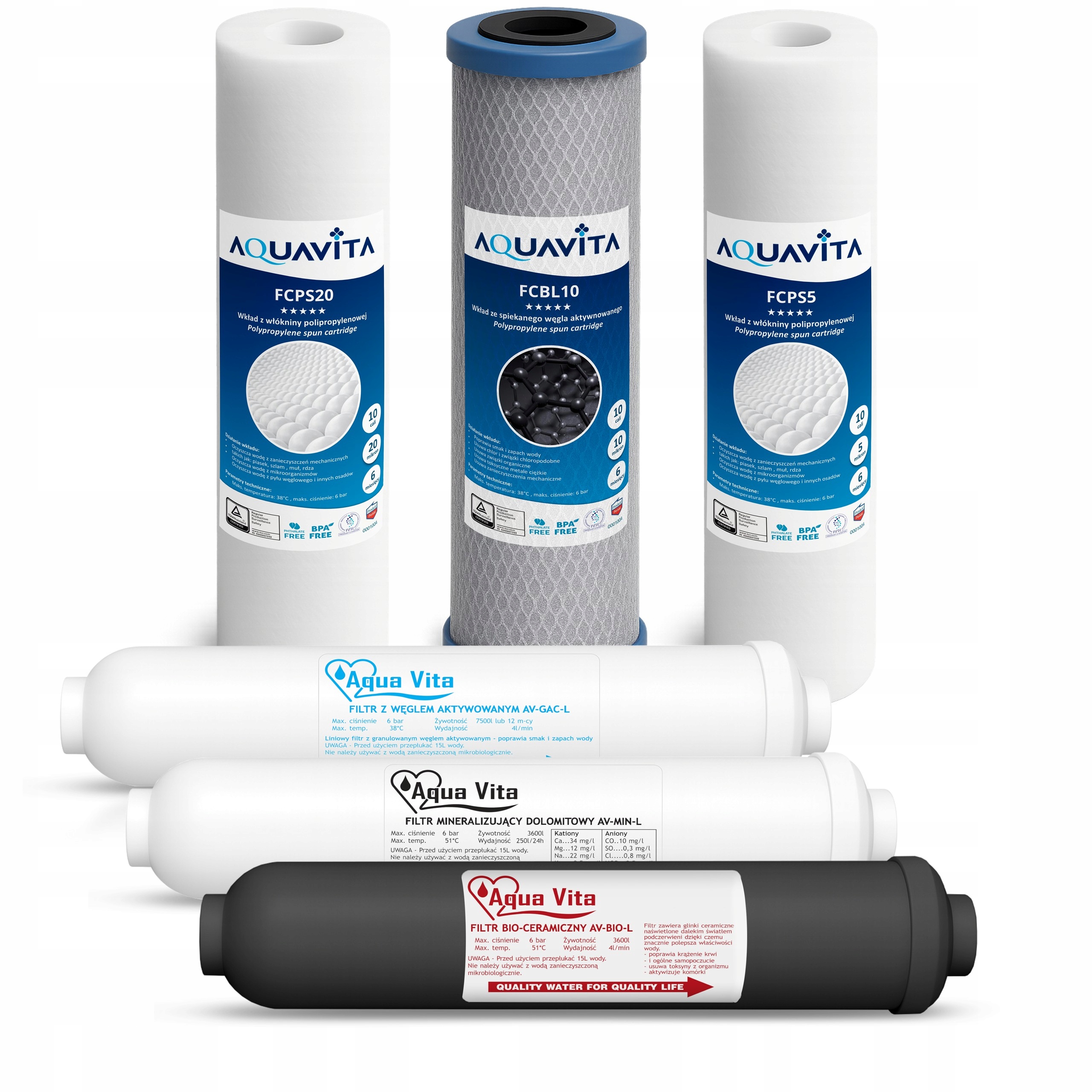 Zestaw Filtrów Wody Aquavita do RO7 Komplet Wkładów do Filtra Wody Osmoza