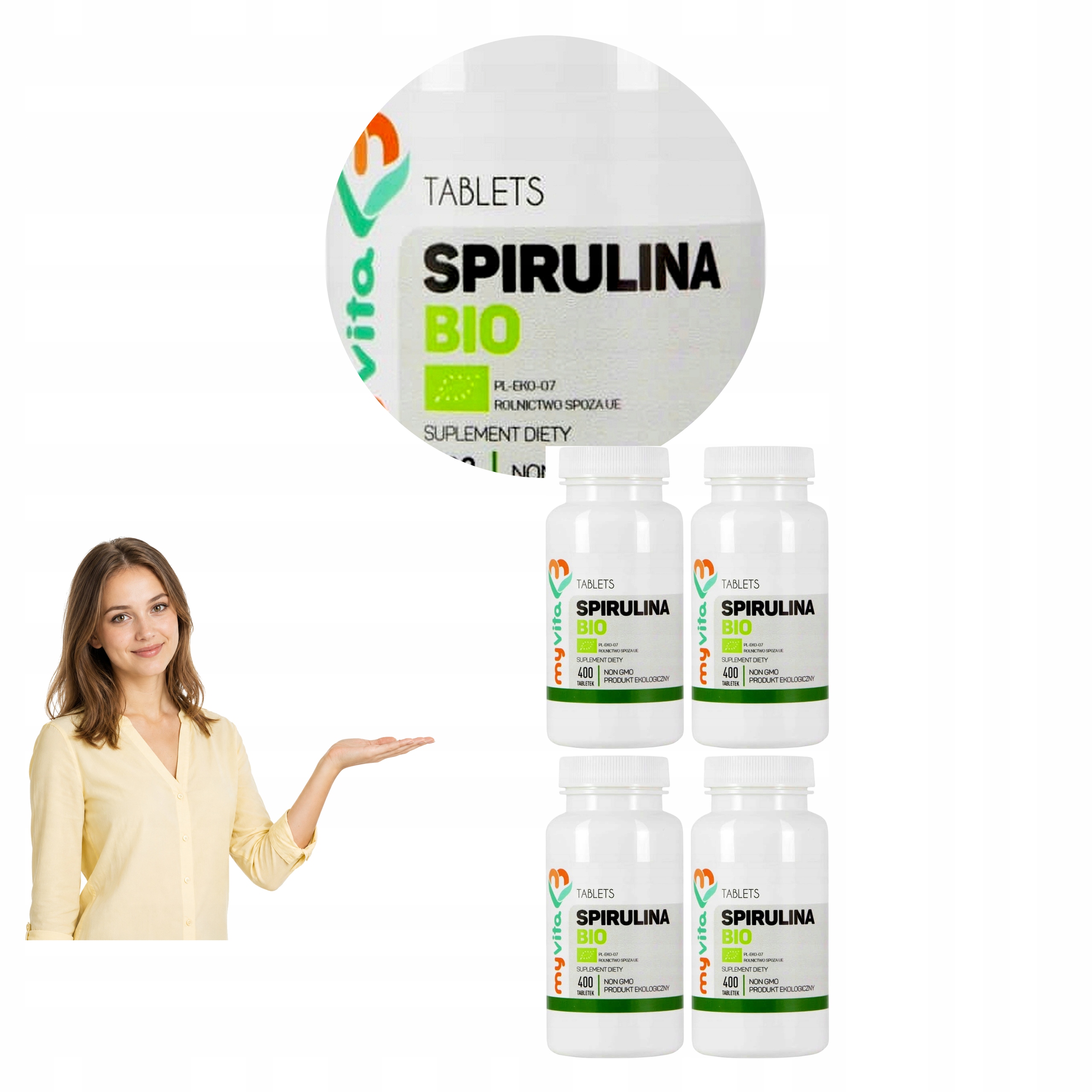 4x Myvita Spirulina Bio 250 mg Arthrospira Platensis Ekologiczna 400T