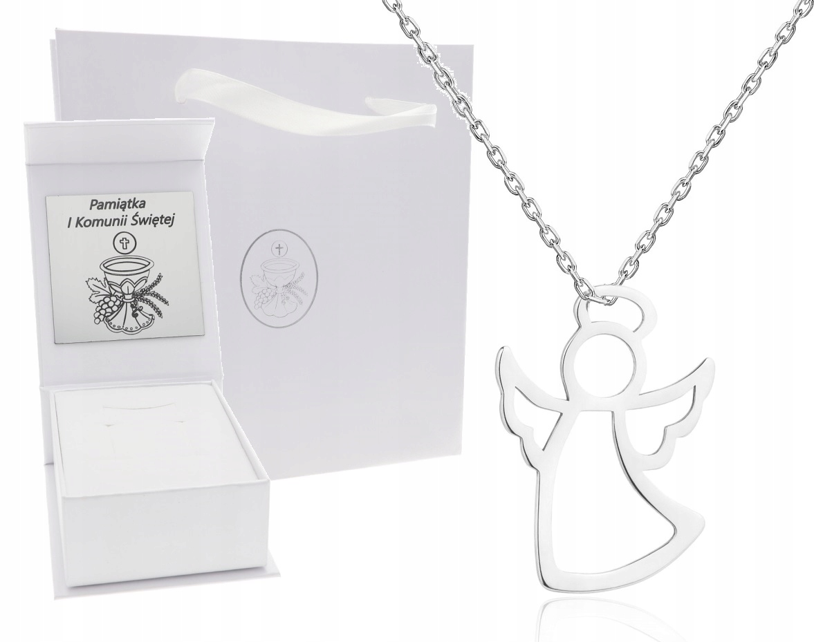 Stříbrný náhrdelník s andělem svaté přijímání Gravírování 45 cm