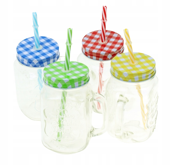 

4x Słoik Szklany Kufel Szklanka ze Słomką 450ml