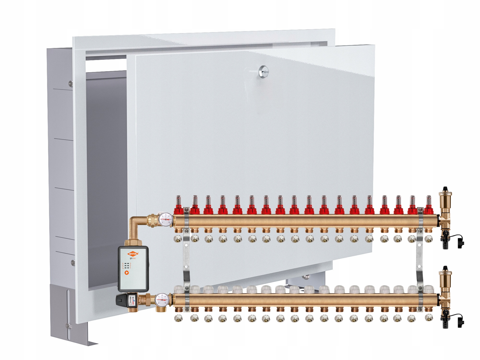 Mosazný Podlahový Rozdělovač 18+ČERPADLO Vítá Go.tec+podomítková Skříňka+pex