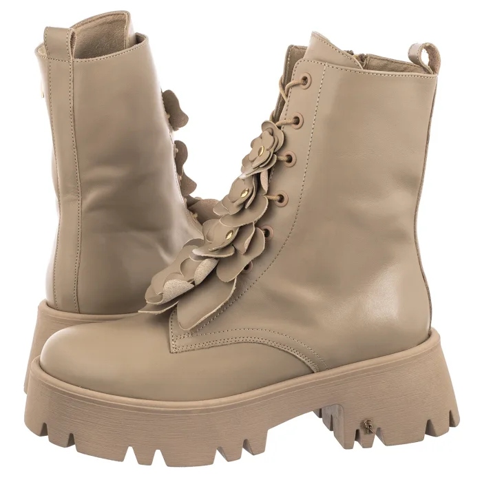 Boty Kotníkové Boty Kožené na platformě Dámské Carinii Béžové B10027-S46