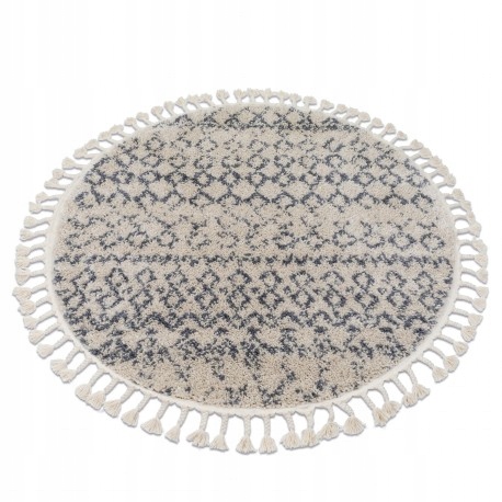 

Dywan okrągły krem/ szary frędzle boho shaggy160