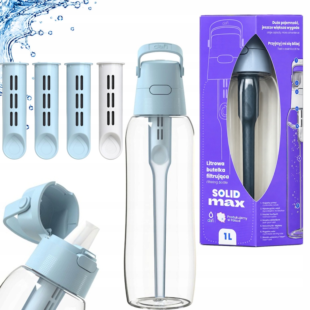 Dafi láhev Solid Max 1L Dove Blue 3 filtry Dove Blue