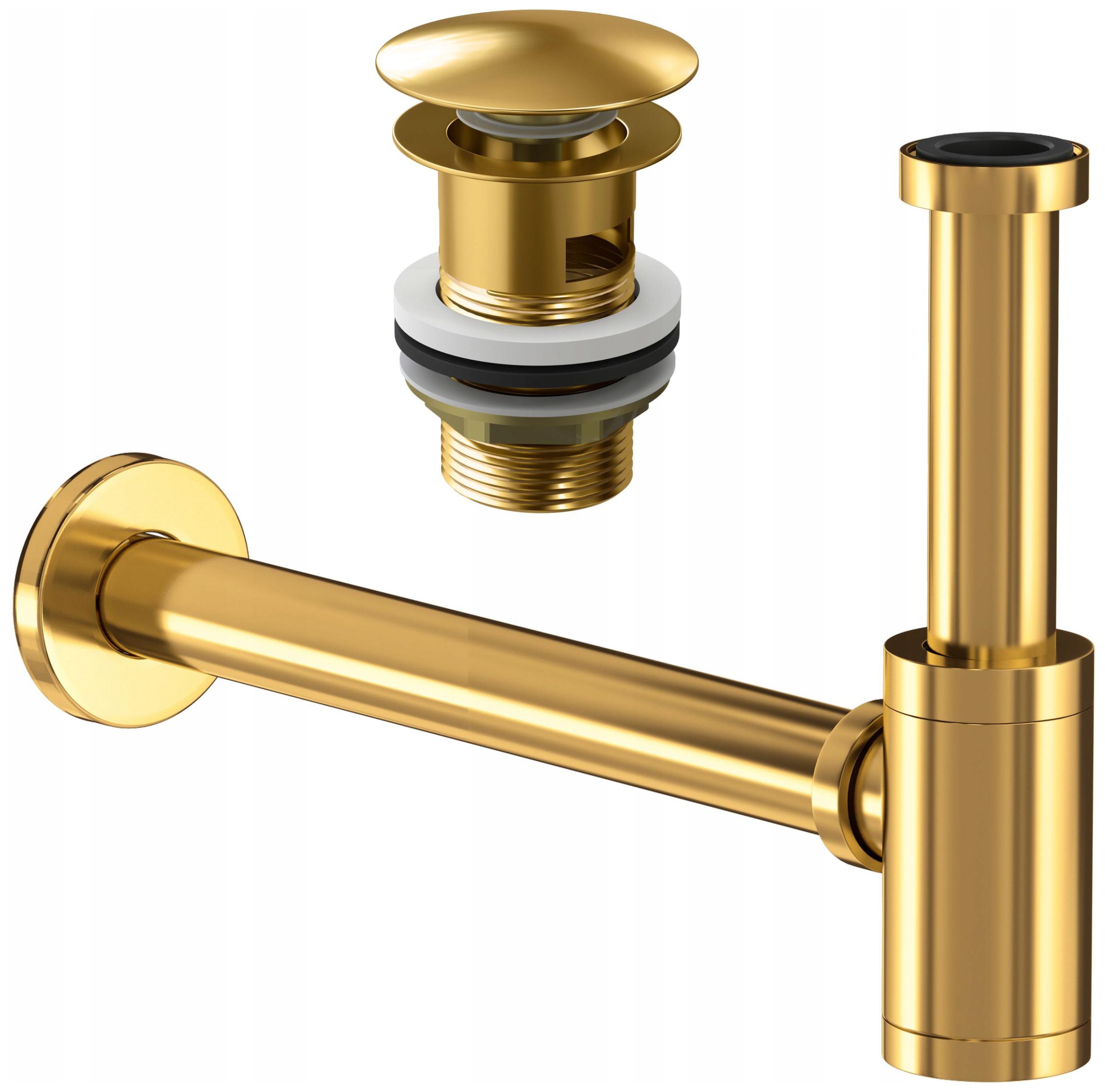 Umyvadlový Sifon Mosazný Zlatý Zátka Klik Klak, Nastavitelný, Odolný