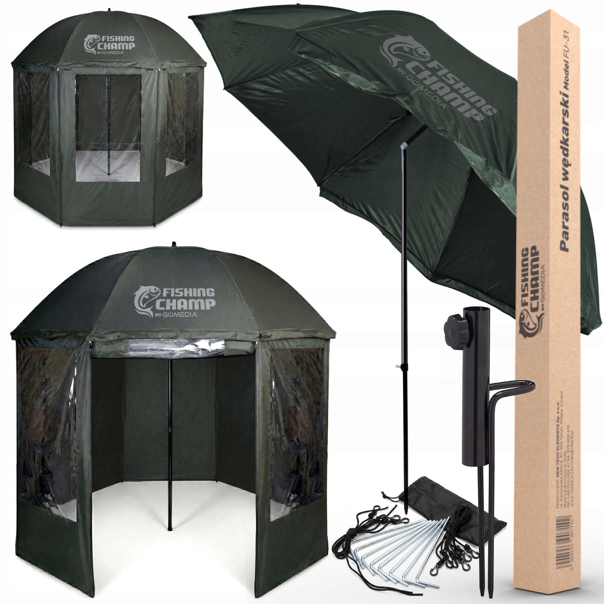Parasol Wędkarski Parawan Namiot 3w1 Wodoodporny Osłona na Deszcz Wiatr