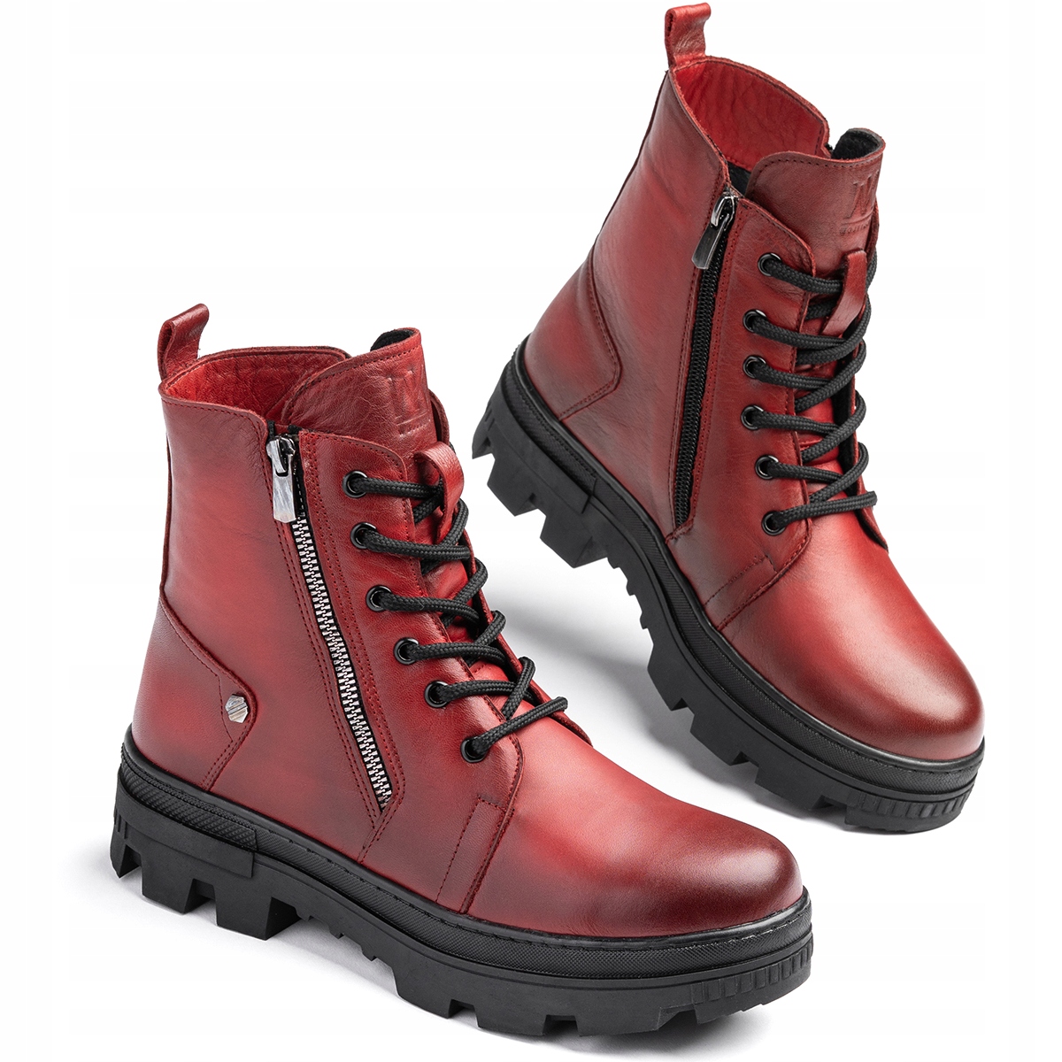 Kotníkové Boty kozačky Kožené zateplené vínově červené Zip Wojtyłko 36