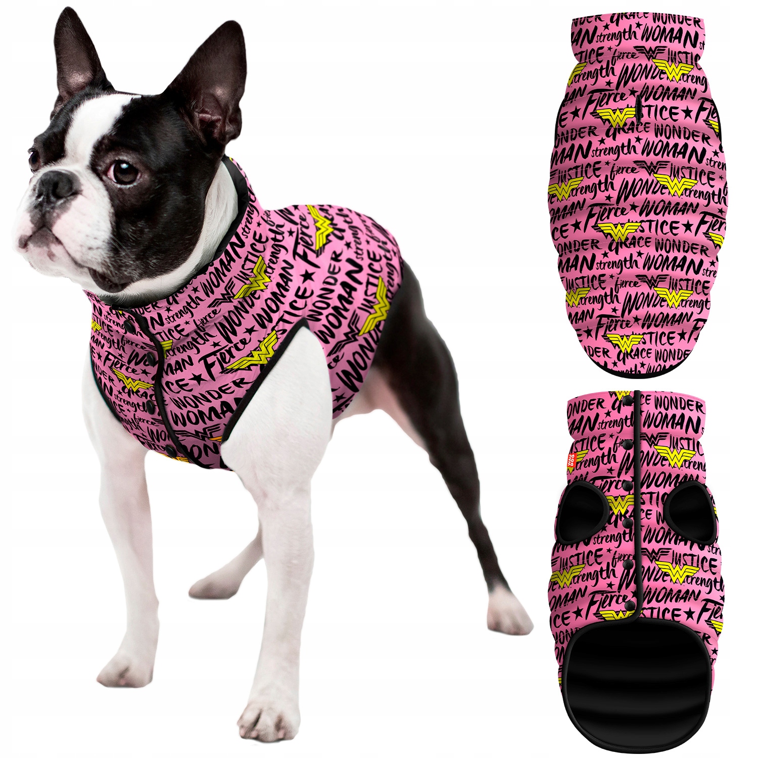 Levně Bunda/Vesta pro psa celoroční, Wonder Woman růžová, velikost XL (L65)