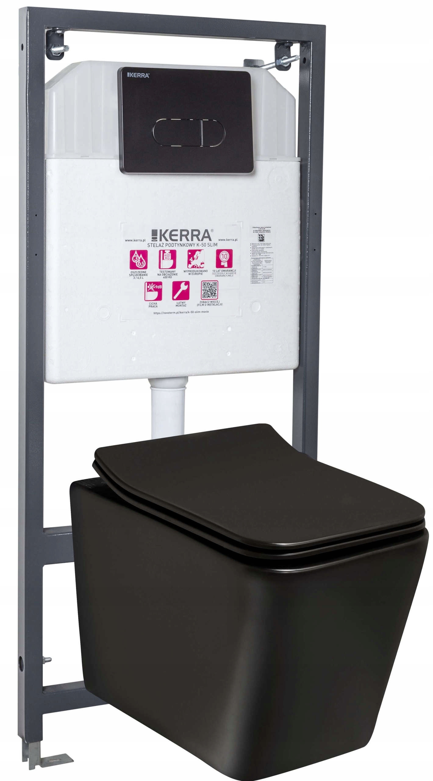 ZESTAW PODTYNKOWY WC TINOS CZARNY PRZYCISK STELAŻ