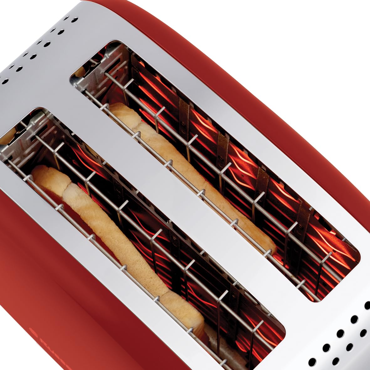RUSSELL HOBBS Toster 2 Kromki Stal Czerwona Szerokie Szczeliny 1600W — miniatura 6