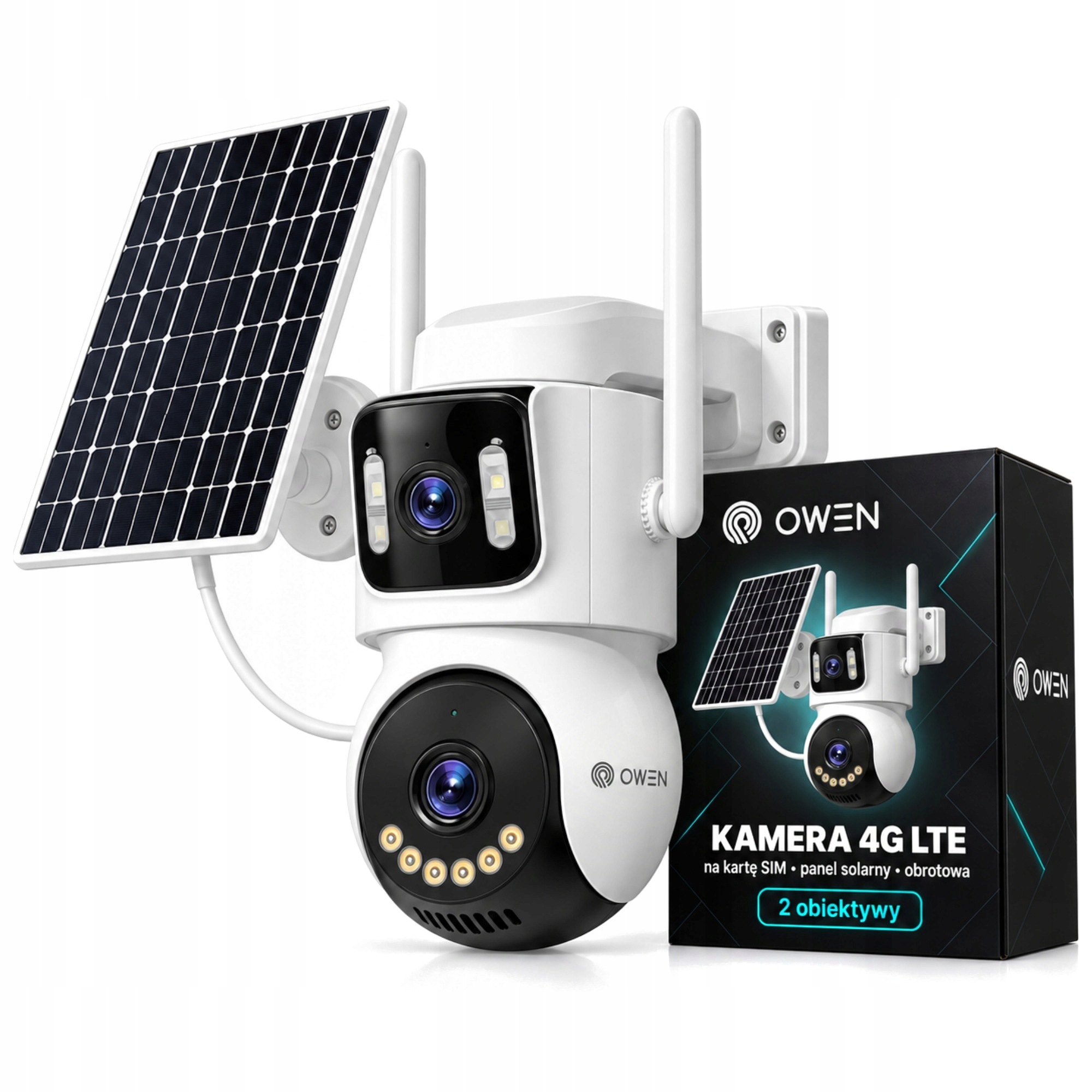 Solární kamera 4G Lte na Sim kartu, venkovní otočná, 2 objektivy, 2x4MP