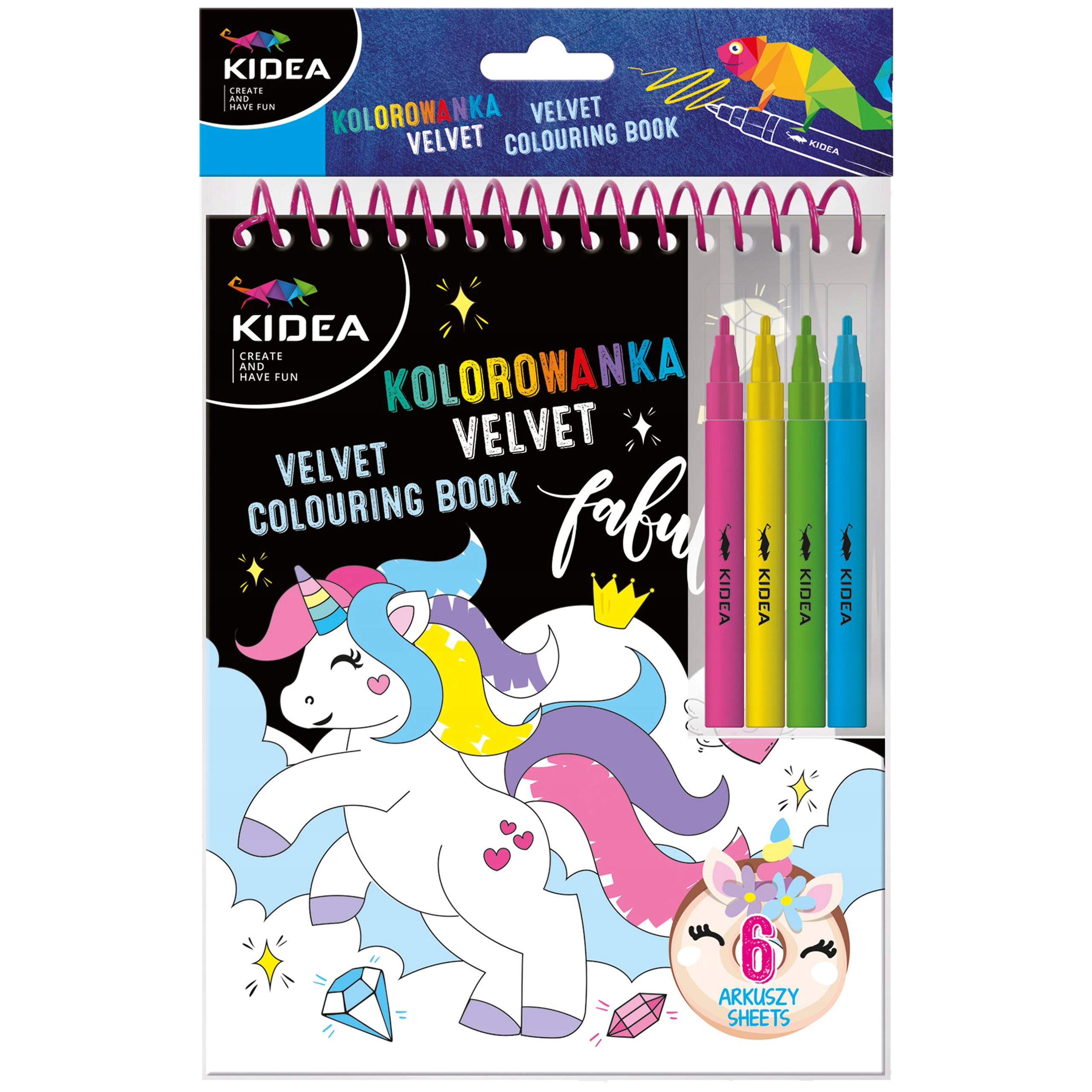 AKSAMITNA KOLOROWANKA VELVET 6 arkuszy + 4 PISAKI
