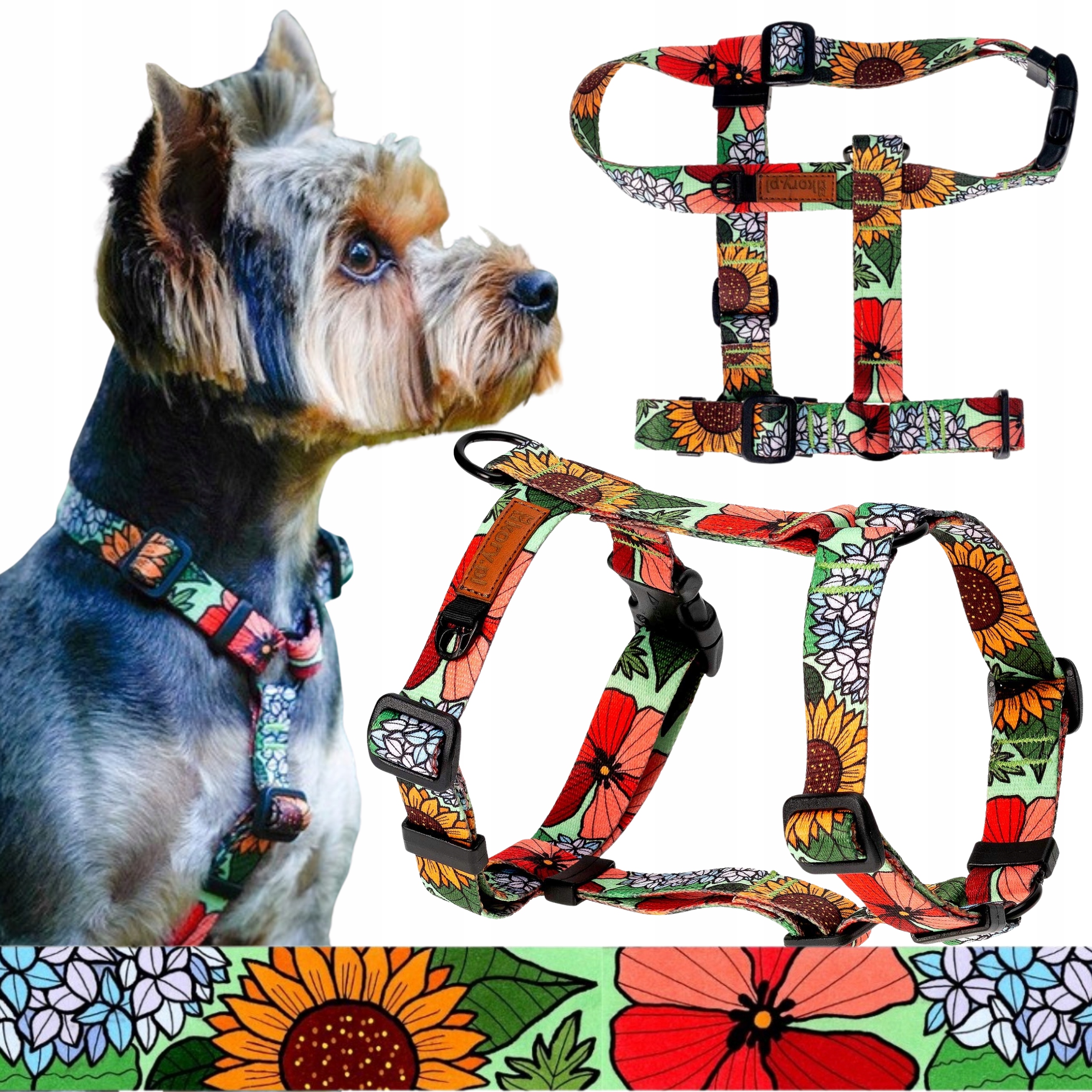 Levně Bezpečné postroje Guard pro velkého psa goldendoodle L 25 mm Ukory s květinami