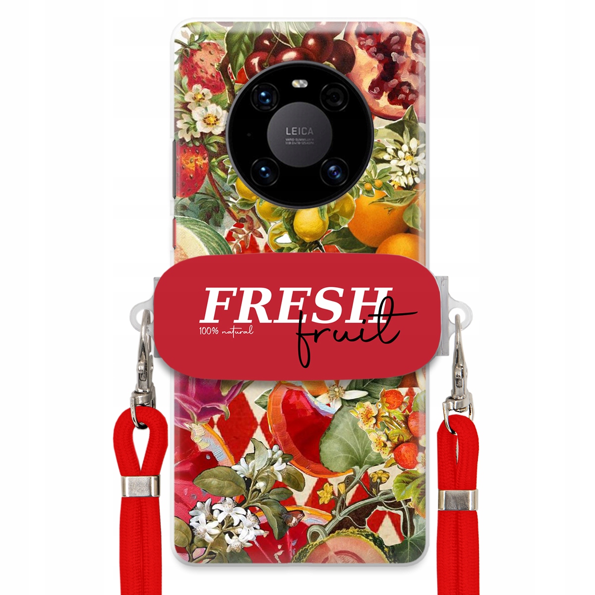 Puzdro pre Huawei Mate 40 Pro Červené Crossbody vodítko držiak Fresh Fruit