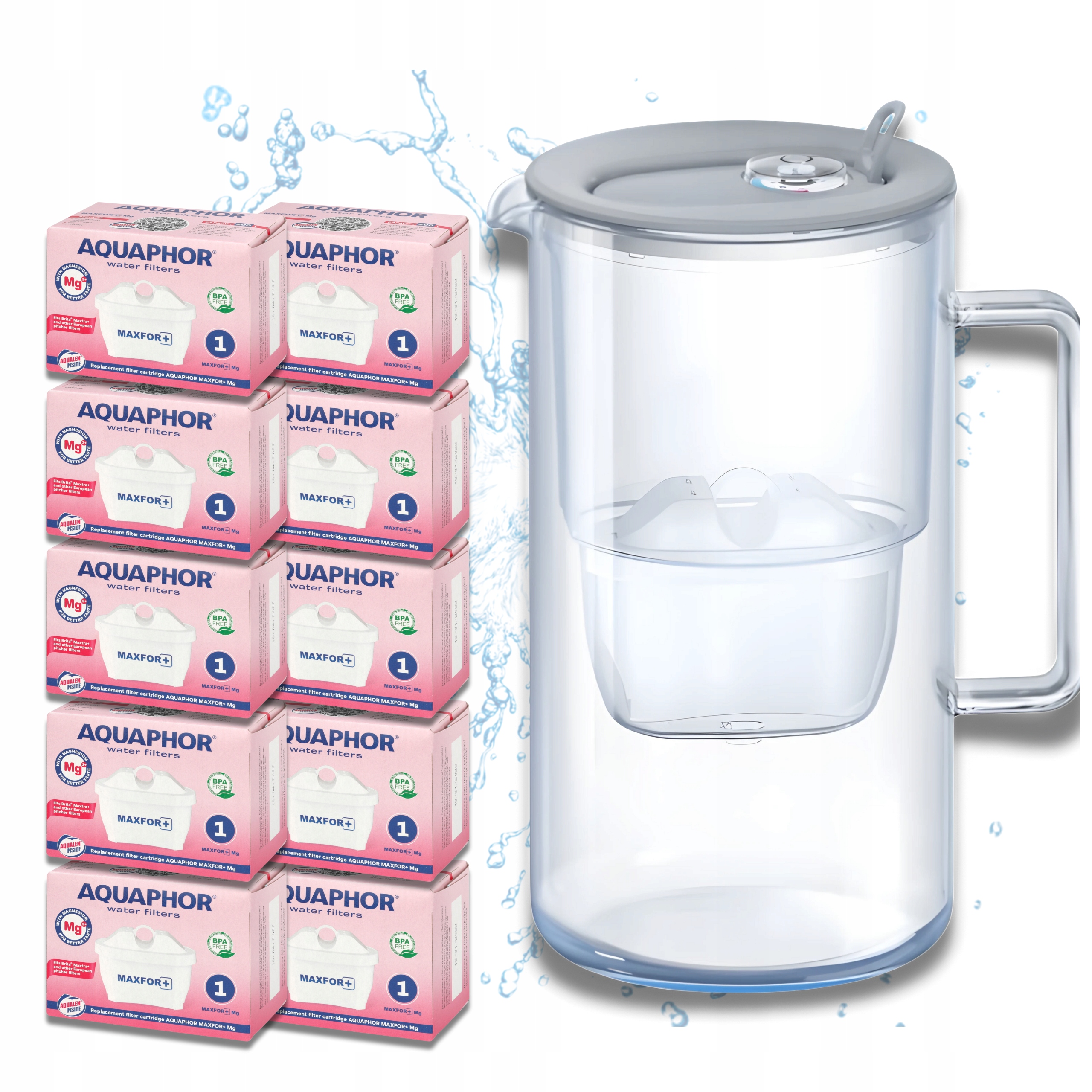 Filtrujący Dzbanek Szklany Aquaphor Glass Szary 10 Wkładów Filtry Maxfor