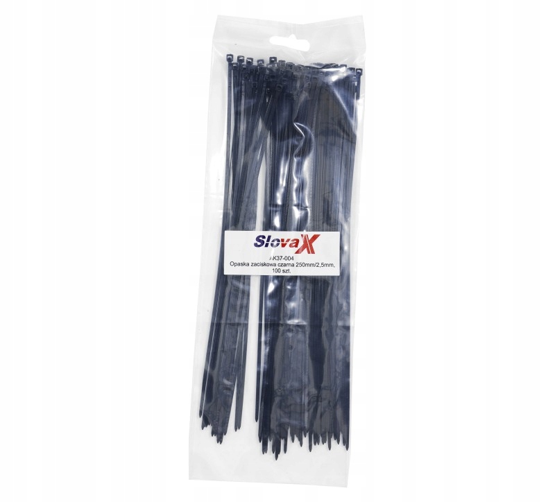 Opaski zaciskowe czarne 250mm/2,5mm zestaw 100 szt Slovax trytytki trytki