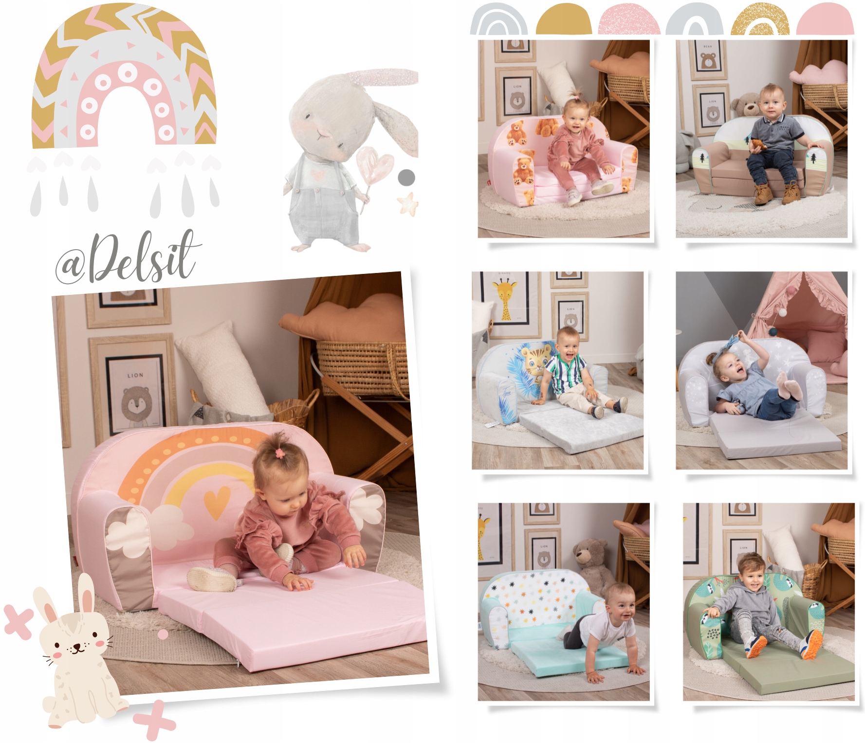 DELSIT- Mini sofa, kanapa rozkładana dla dziecka Kolekcja Bestseller