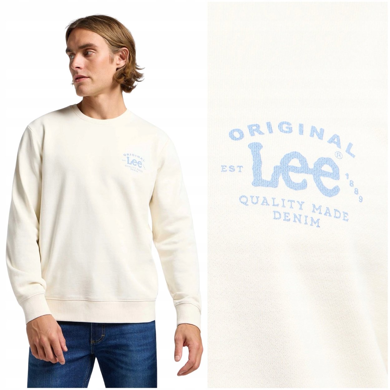 Lee Crew Sweatshirt Ecru bavlněná krémová mikina s malým logem Regular XXL