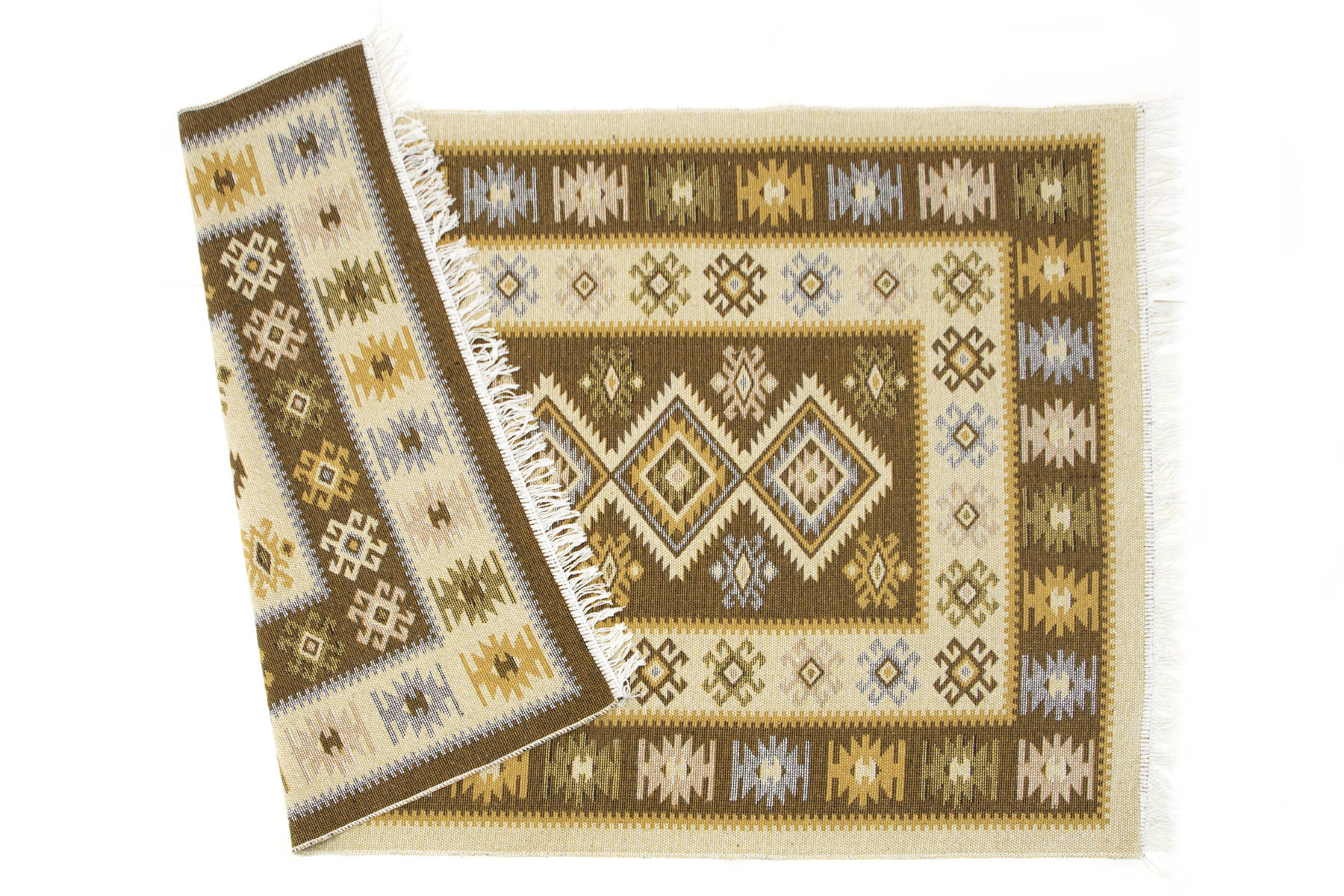 120x180 cm Kilim Etno Romby Zygzaki Krem Miód Beż