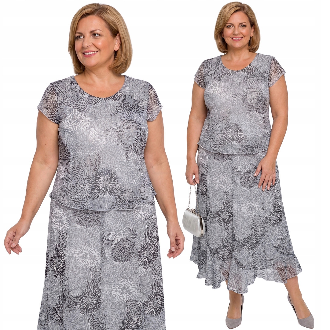 Lesklý komplet šedo-černé vzory plus size velikost 52