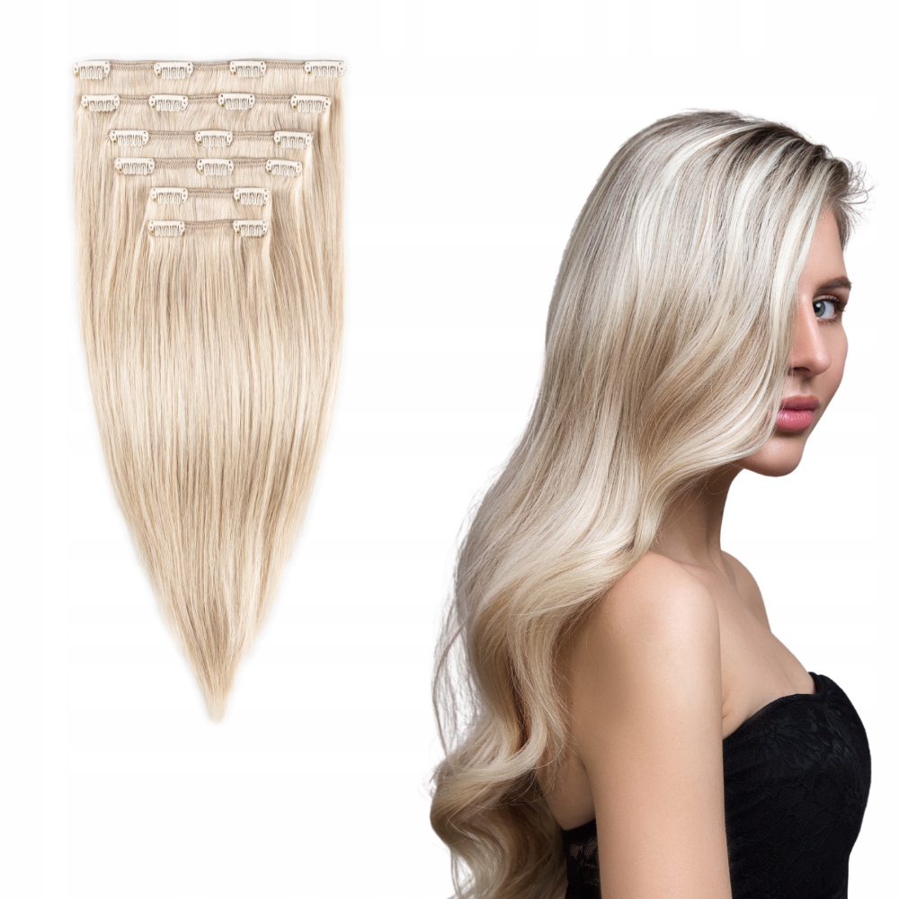 Włosy Clip In 100% naturalne dopinki 43cm 6 taśm 120g #silver chłodny blond