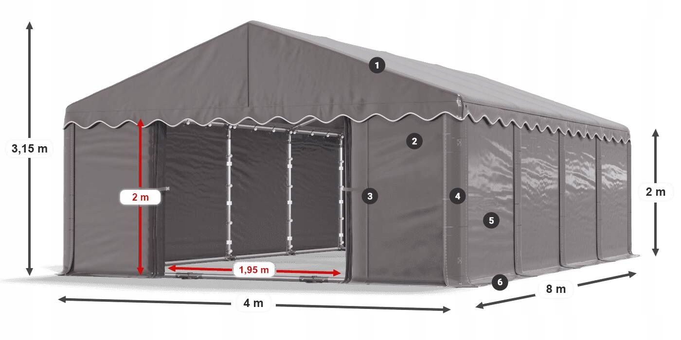 Namiot Garażowy 4x8m Solidny DAS 240 SP Długość 8 m