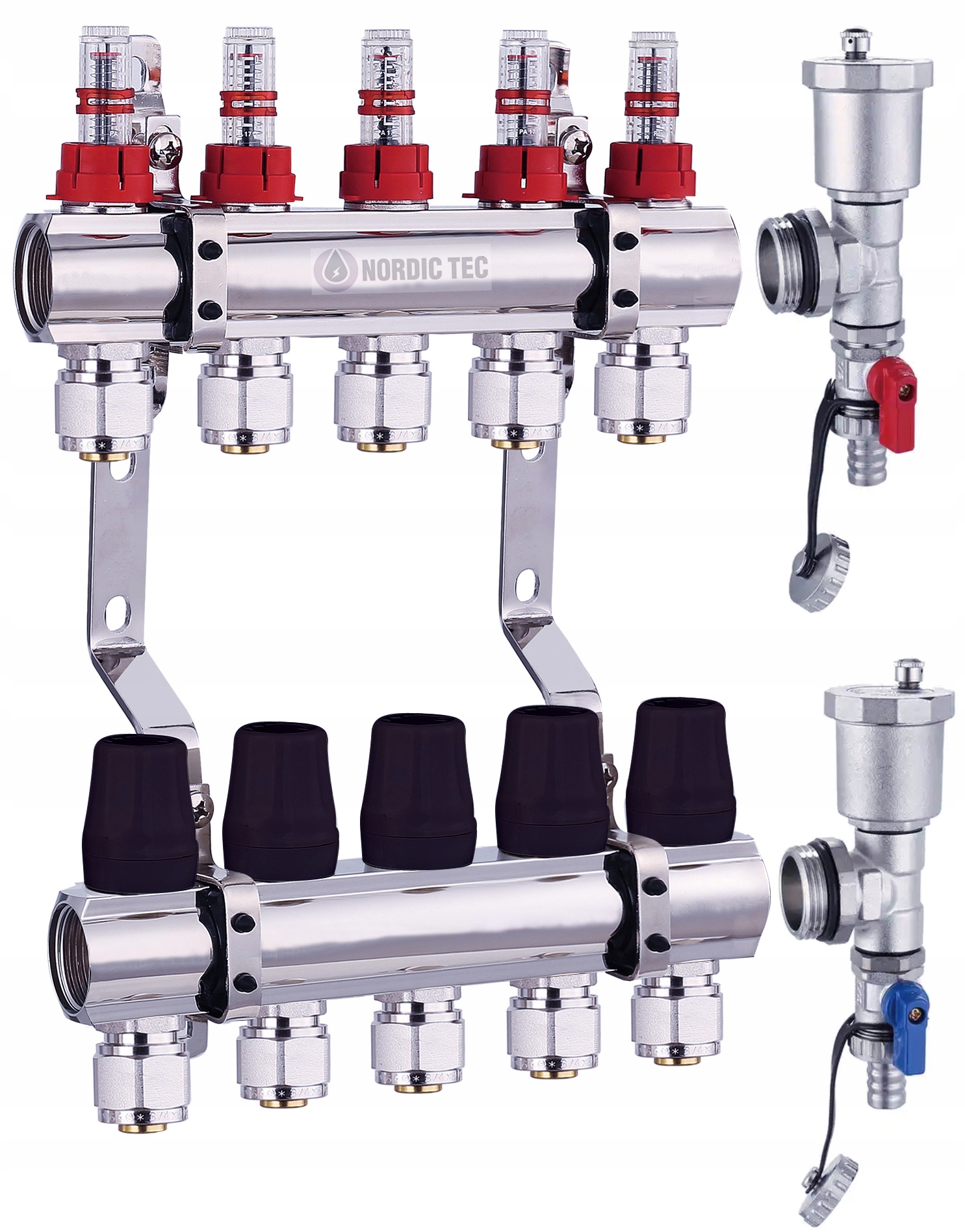 Rozdělovač podlah 5 okruhů Nordic Tec s konektory Eurokonus 16 x 2 mm