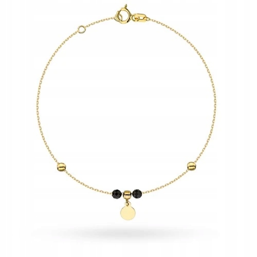 Náramek zlato 585 kolečko, kuličky zlaté a černé