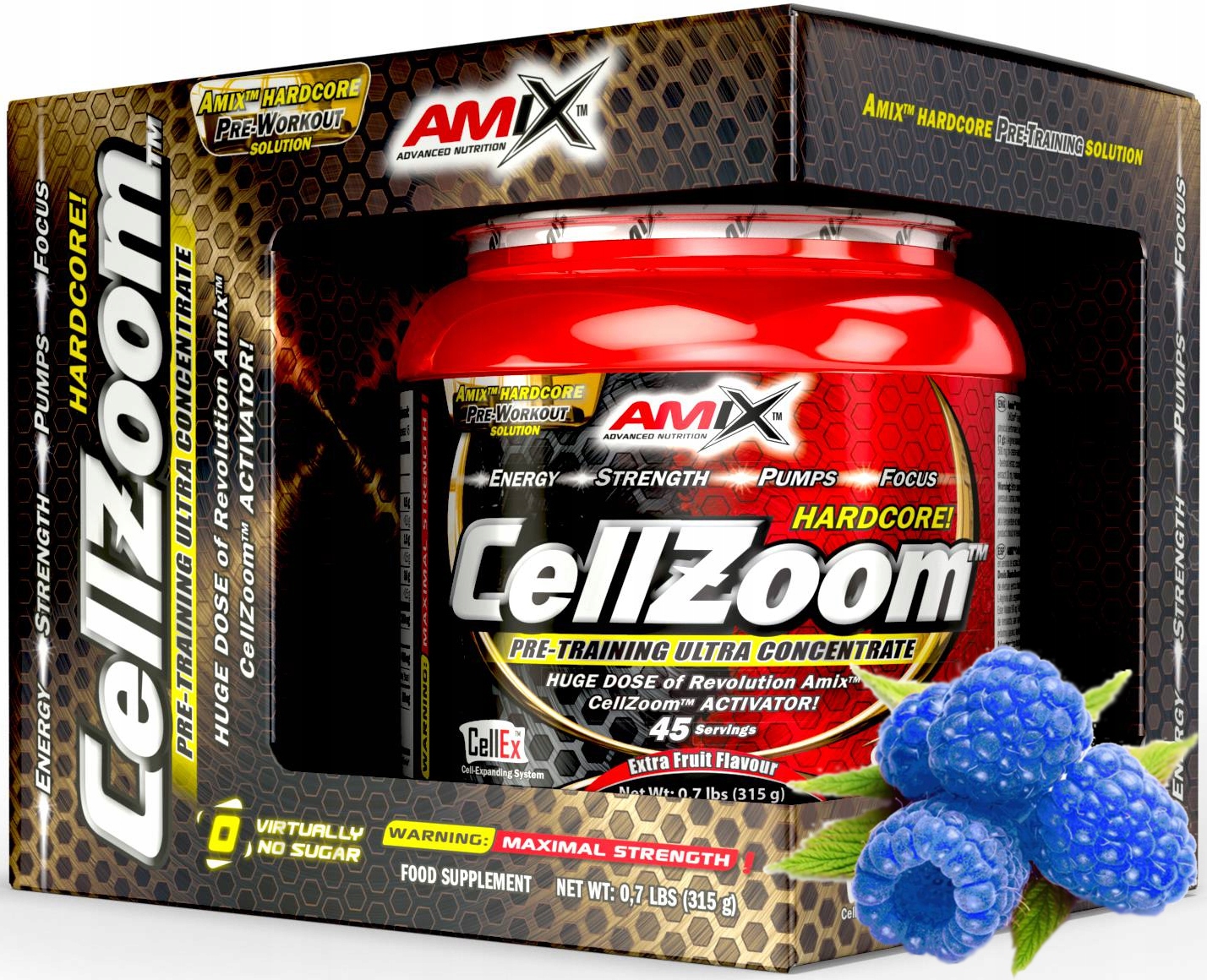 Amix CellZoom Hardcore 315g Modrá Malina