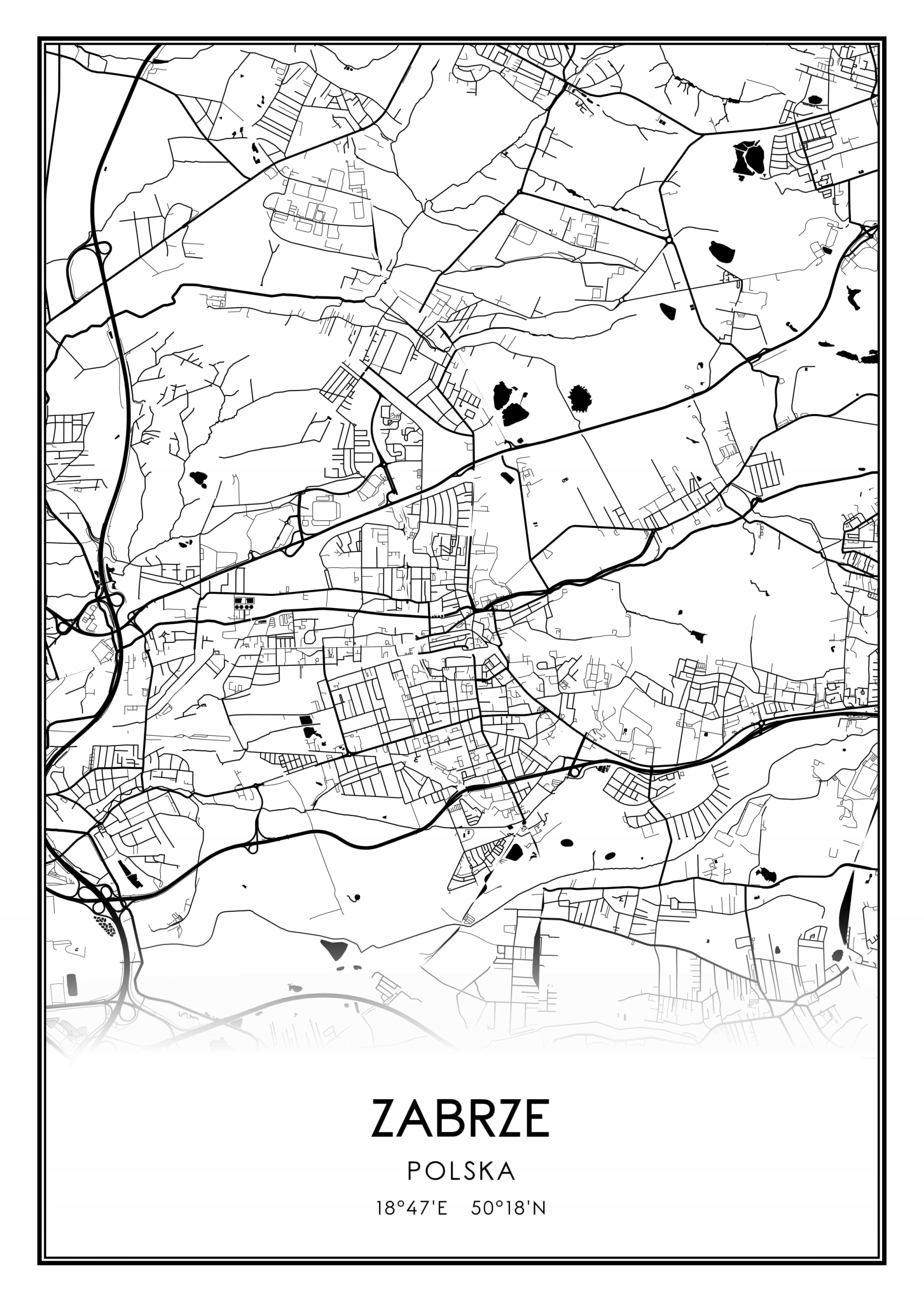 

Mapa czarno biała plakat Zabrze 60x40cm