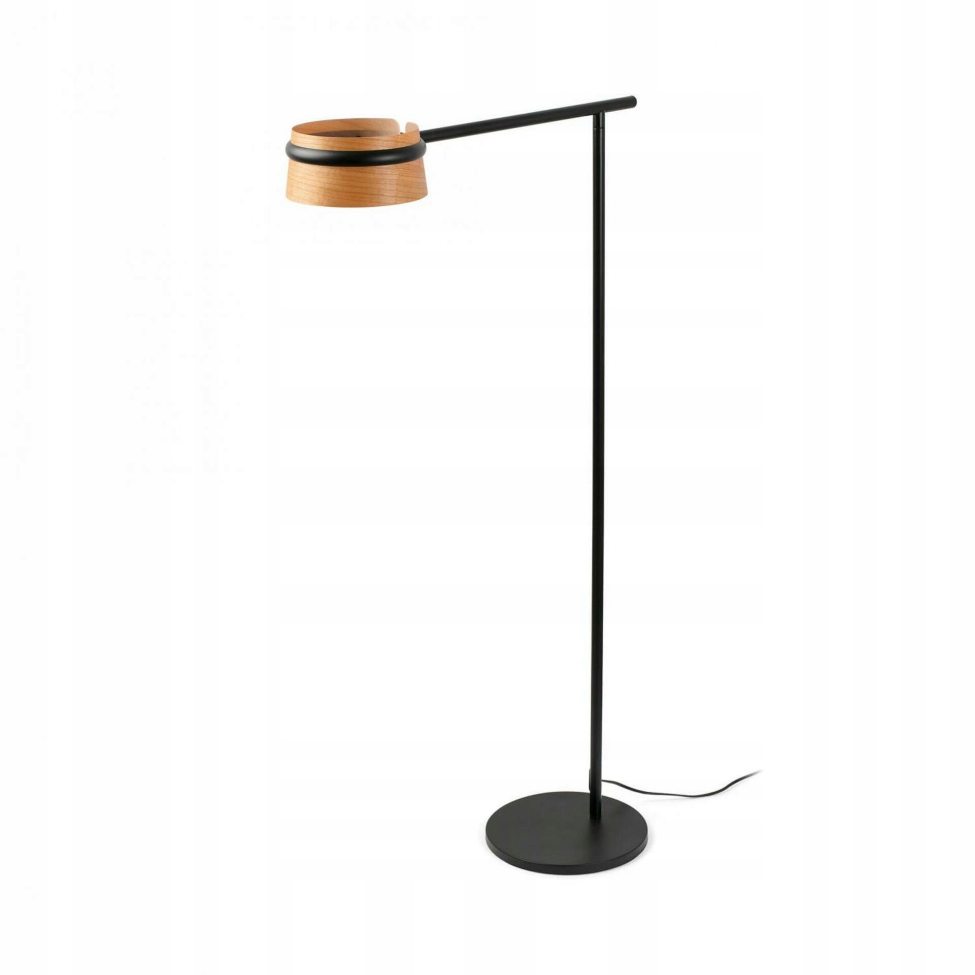 Faro Loop čierna stojacia lampa s Led a dreveným tienidlom, stmievateľná
