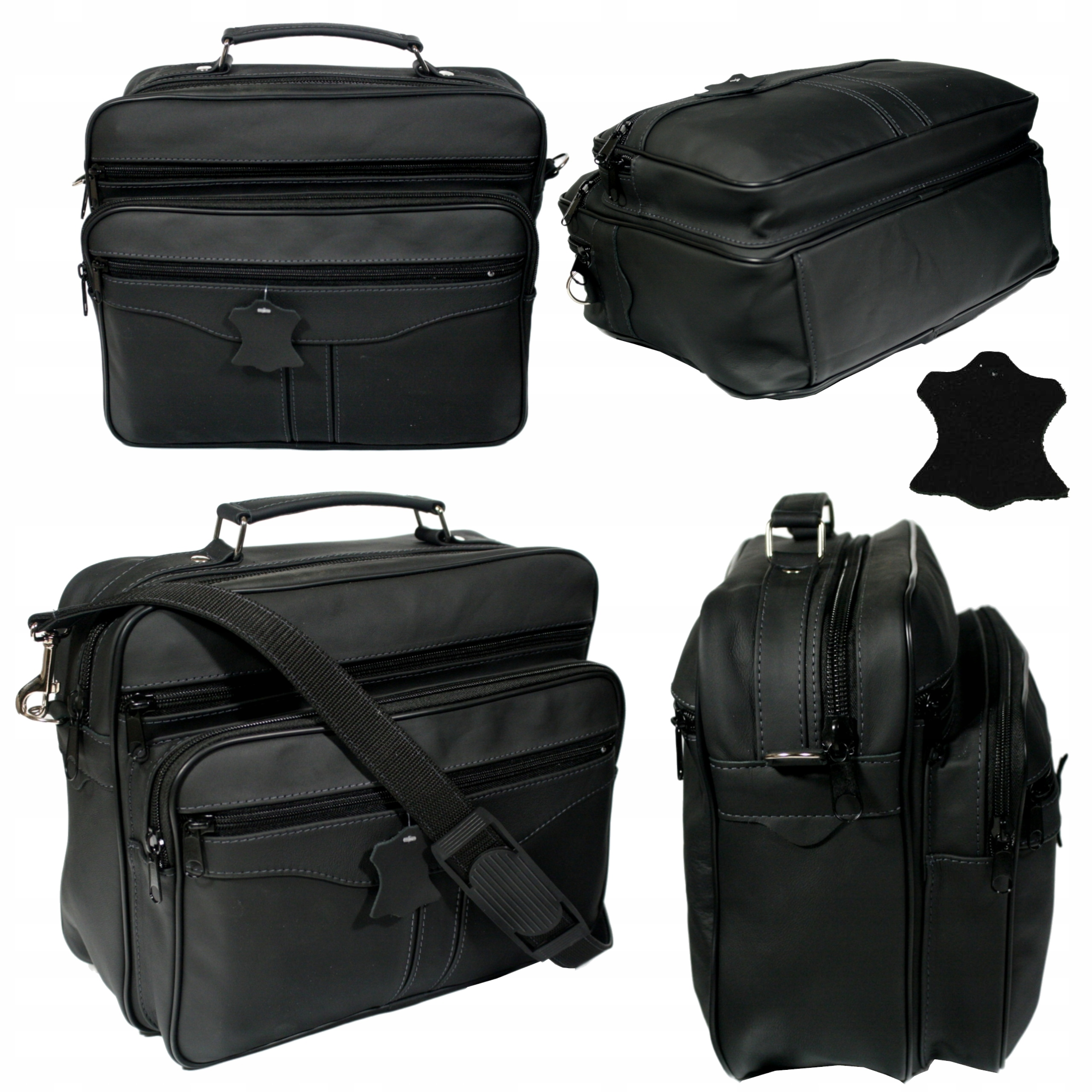 Torba skórzana męska na ramię czarna dwie komory polskiej produkcji duża A4