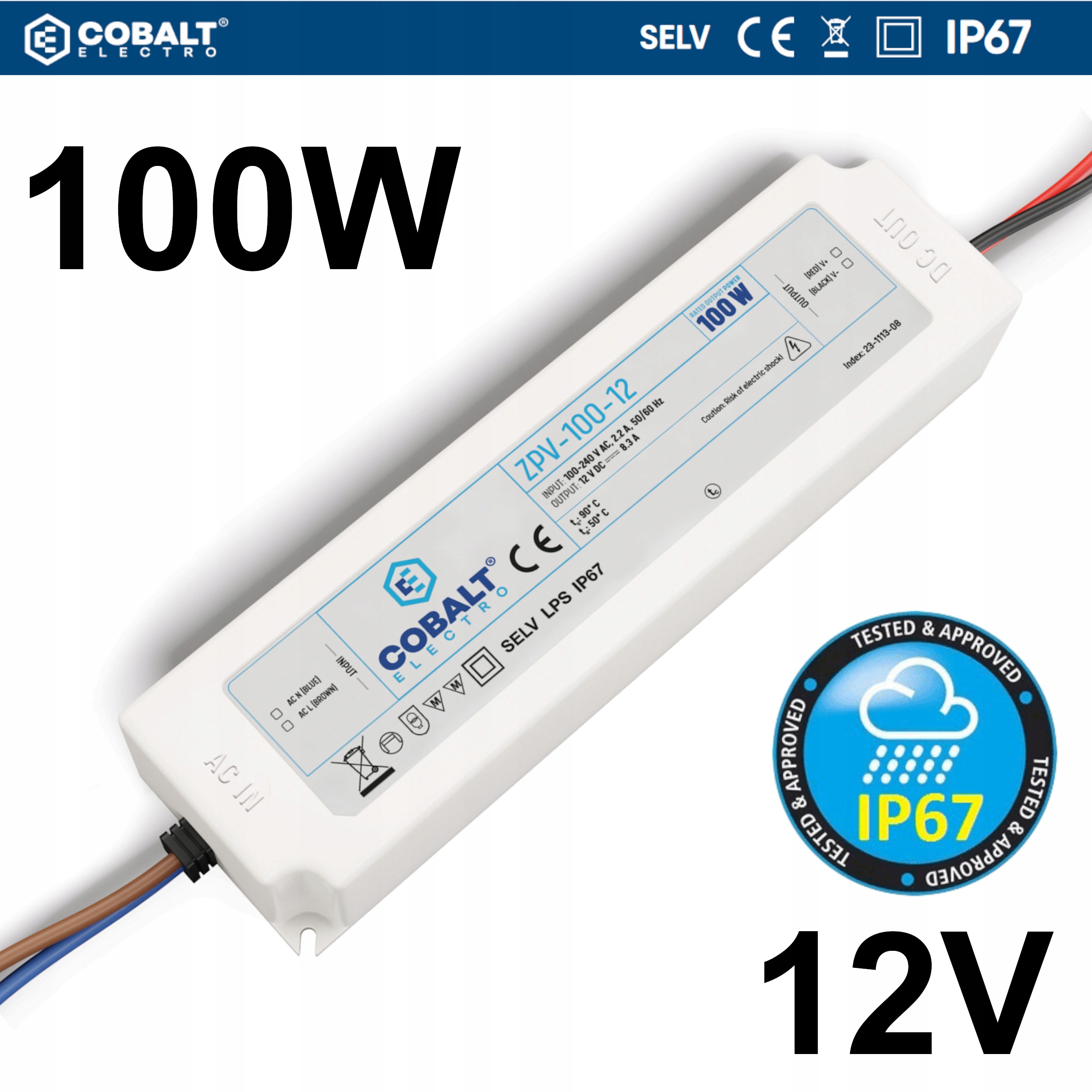 Napájecí Zdroj Pro Led Pásky Vodotěsný IP67 Zpv 100W 12V