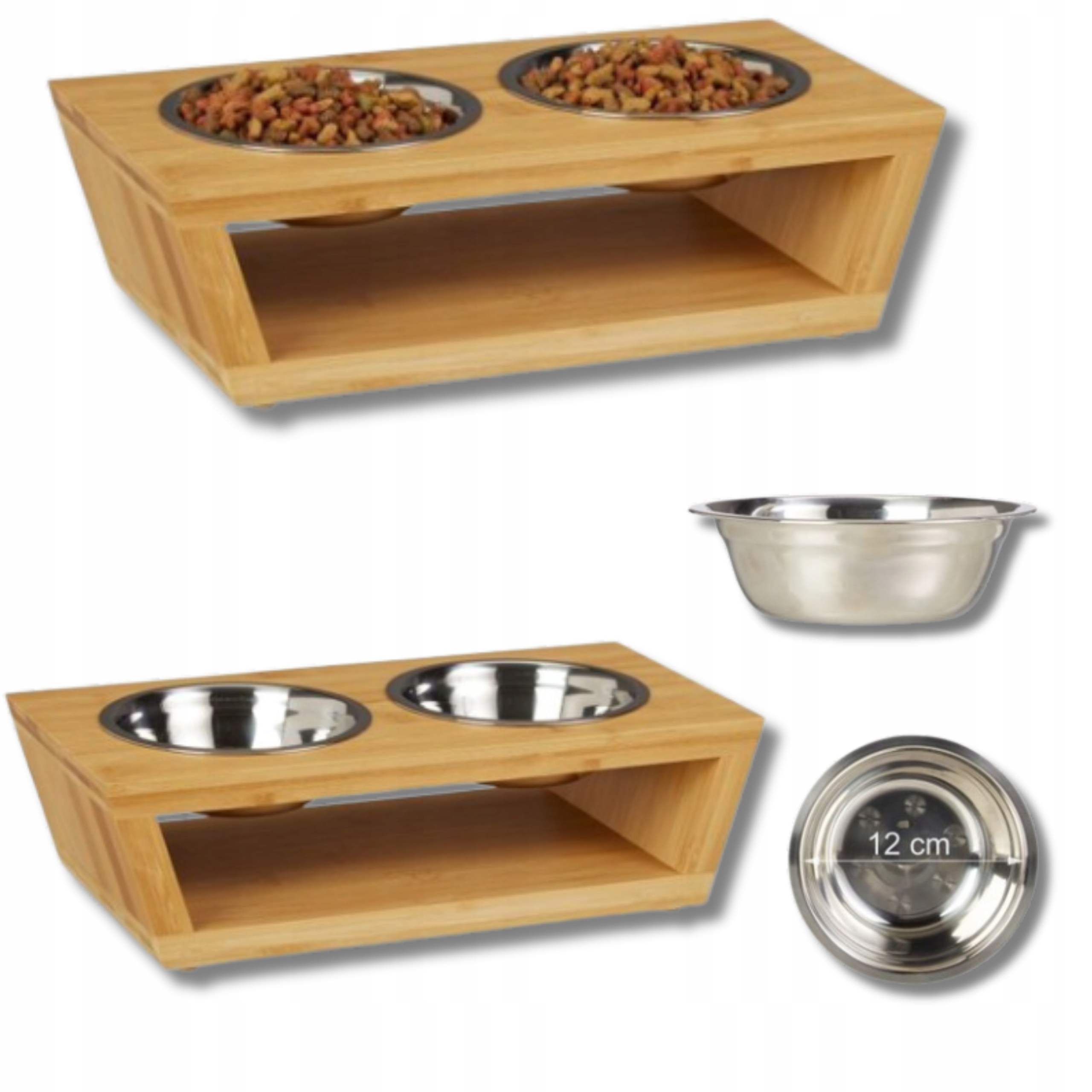 Levně Sada Dřevěný stojan Plus Dvě ocelové Misky pro psa nebo kočku