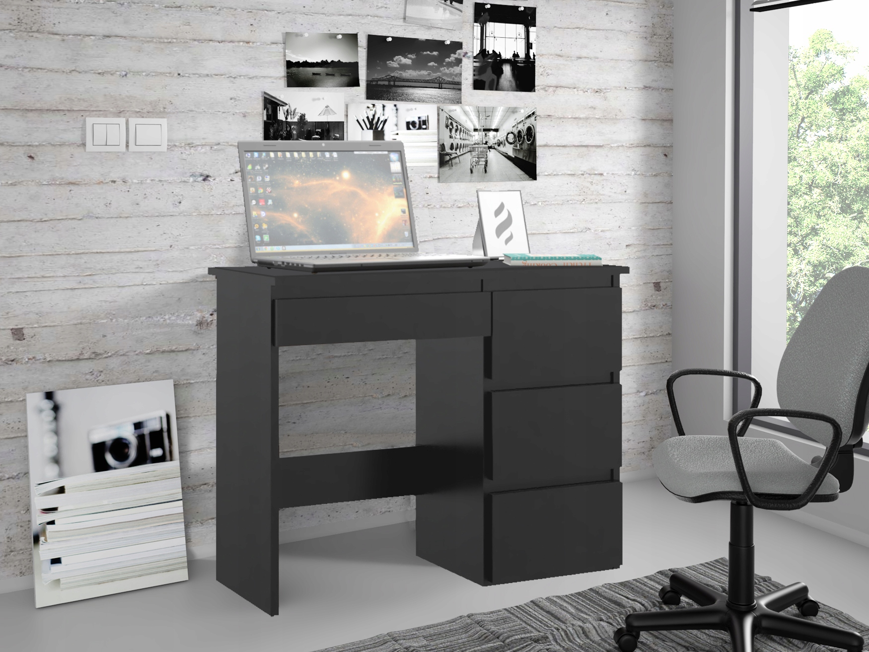 Biurko komputerowe z szufladami Beta 3 Czarne Kod producenta Biurko Beta 3 Czarne