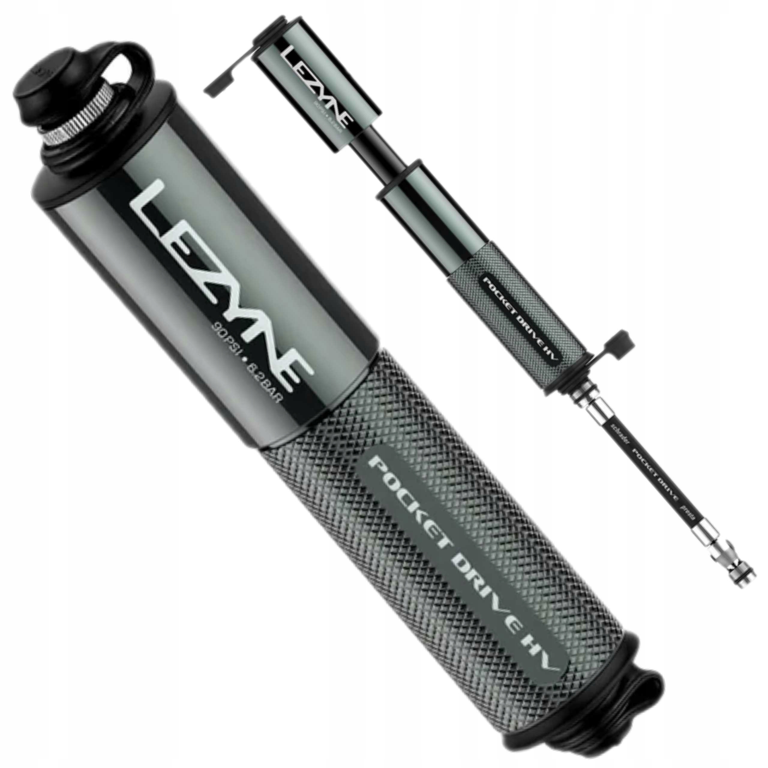Mini cyklistická pumpa Lezyne Pocket Drive Hv Lite Grey Presta Schrader 90PSI