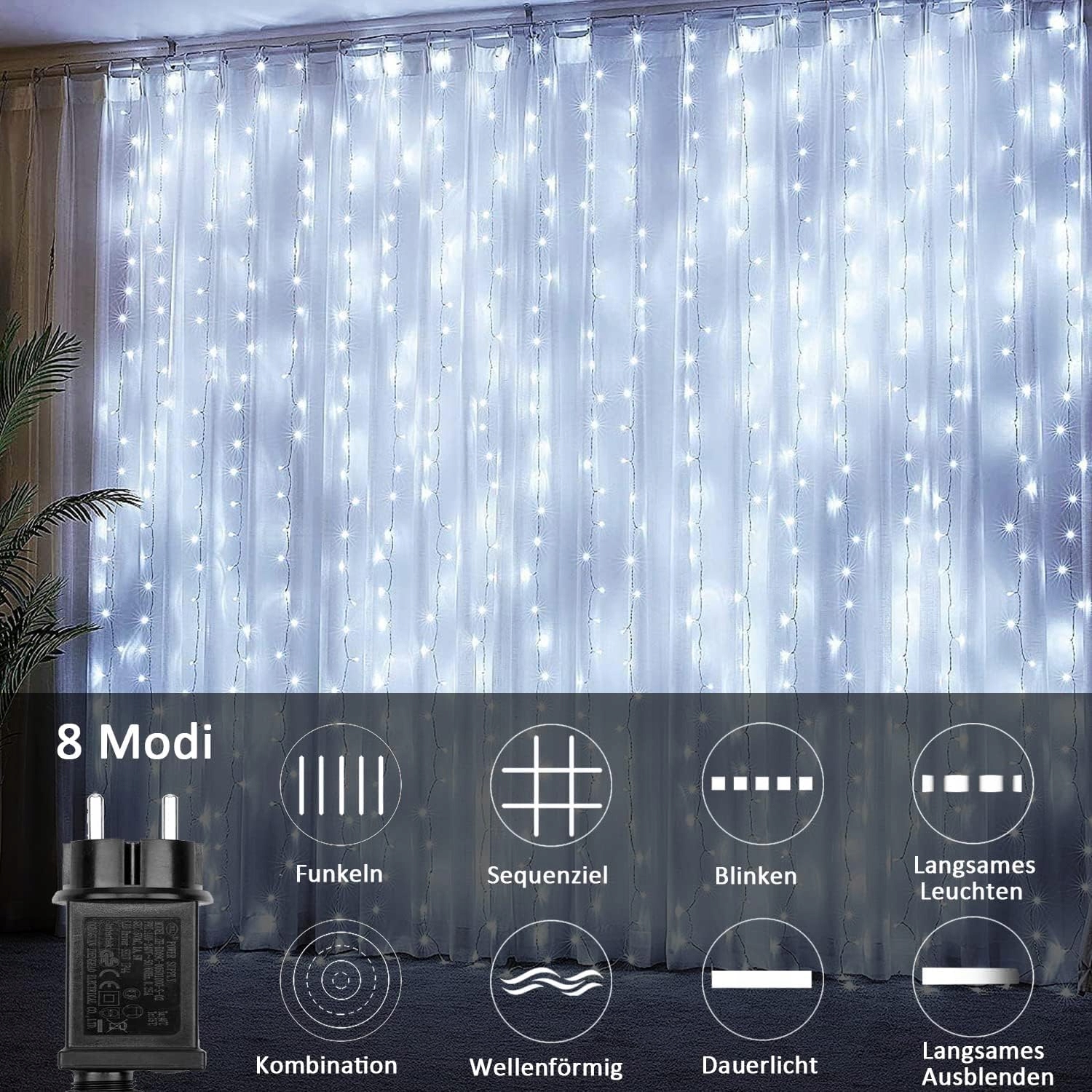 JOYCOME GIRLANDA KURTYNA ŚWIETLNA WODOODPORNA LAMPKI 6x3m 600LED 9 Trybów — miniatura 6