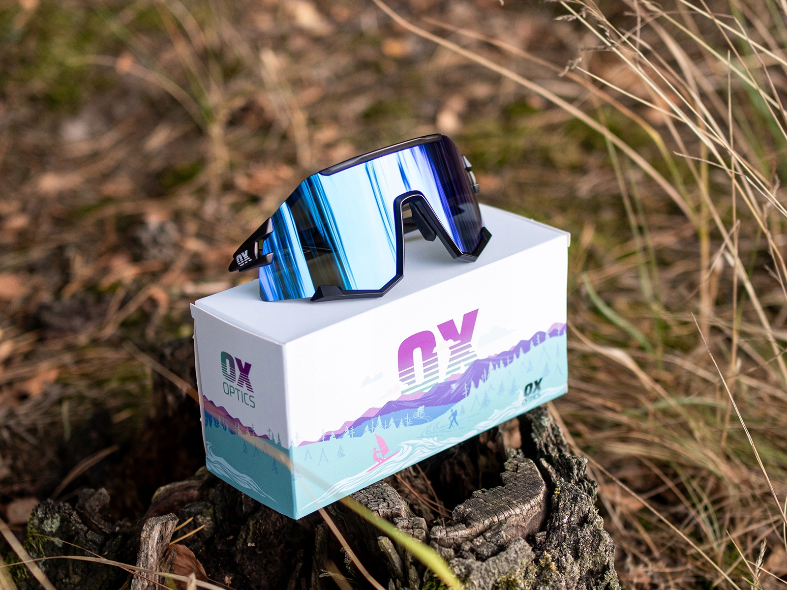 SPORTOWE OKULARY PRZECIWSŁONECZNE OX OPTICS VELOX WHITE BLUE LUSTRZANE TR90 Kolor soczewek niebieskie