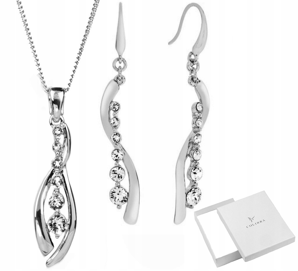 Stříbrný komplet šperků Klasický Zirkony Náhrdelník Náušnice Colibra