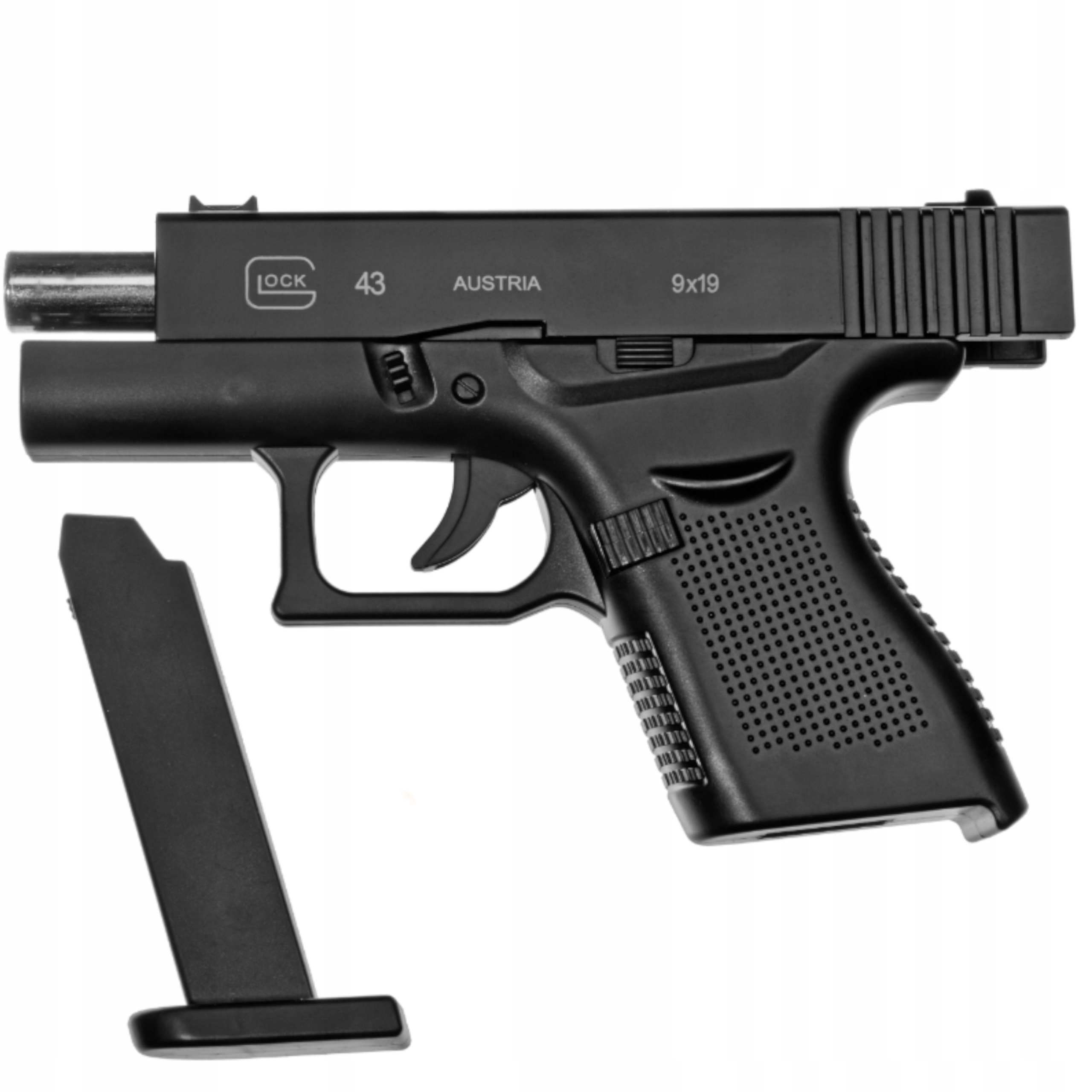 GLOCK 43 PISTOLET METALOWY NA KULKI REPLIKA ASG CZARNA IMITACJA BRONI Materiał metal plastik