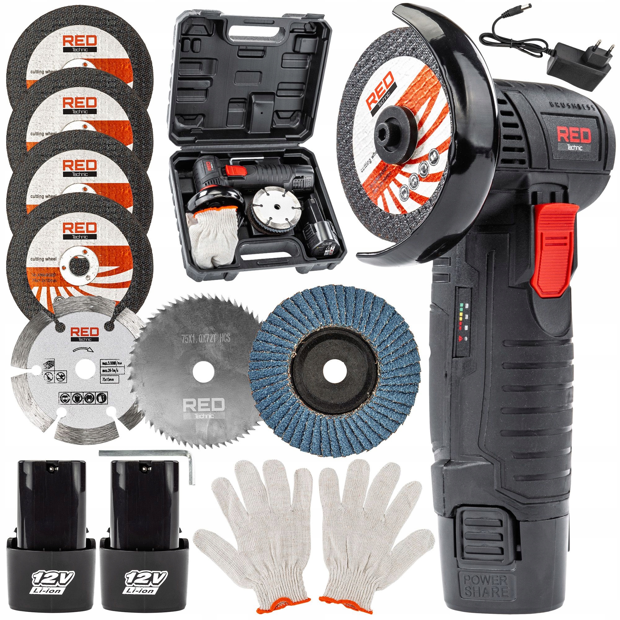 Mini Úhlová Bruska 12V Bezkartáčová 2x Aku 7x Kotouč