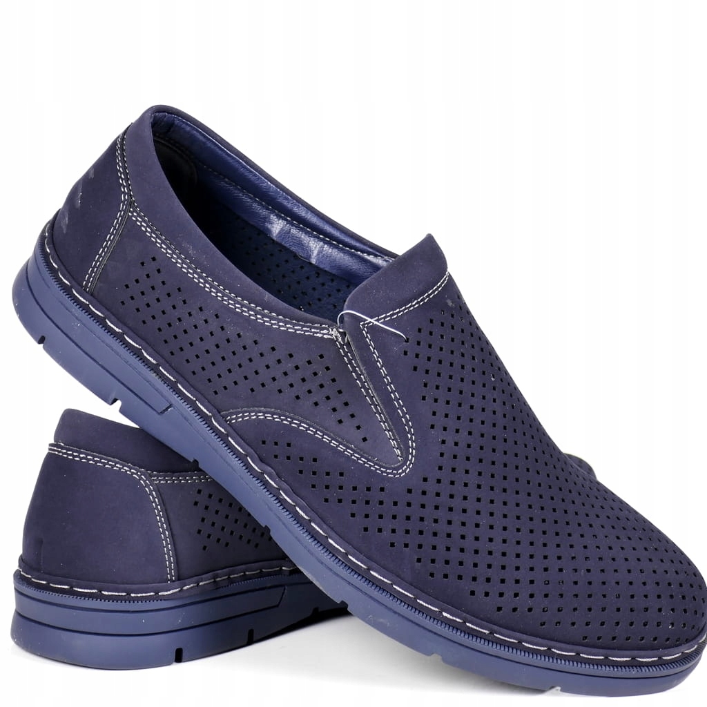 Pánské Boty Děrované Mokasíny Nazouvací Casual Tmavě Modré Ažurové Pohodlné