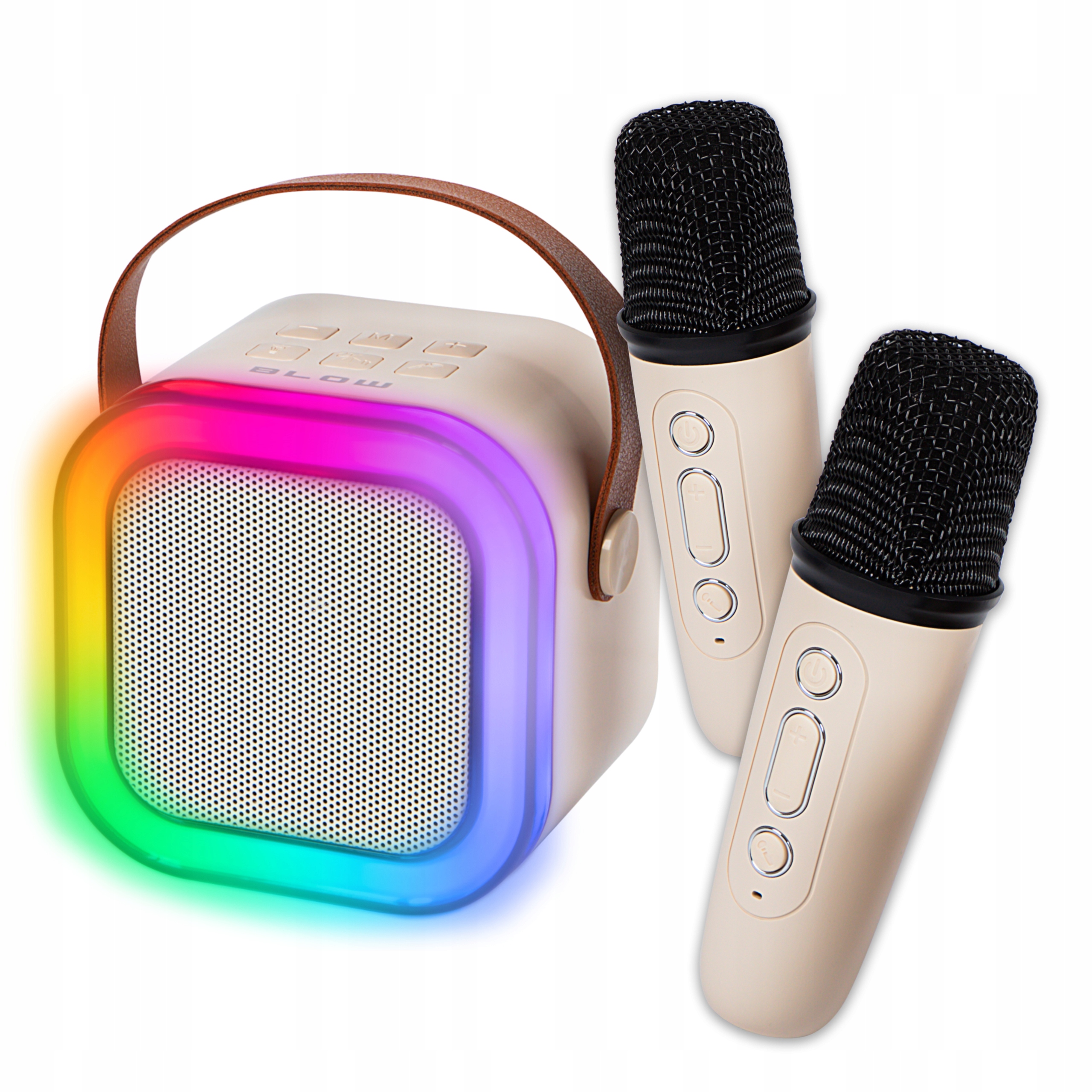 GŁOŚNIK PRZENOŚNY ZESTAW DO KARAOKE RGB BLUETOOTH 2 MIKROFONY USB MINI JACK